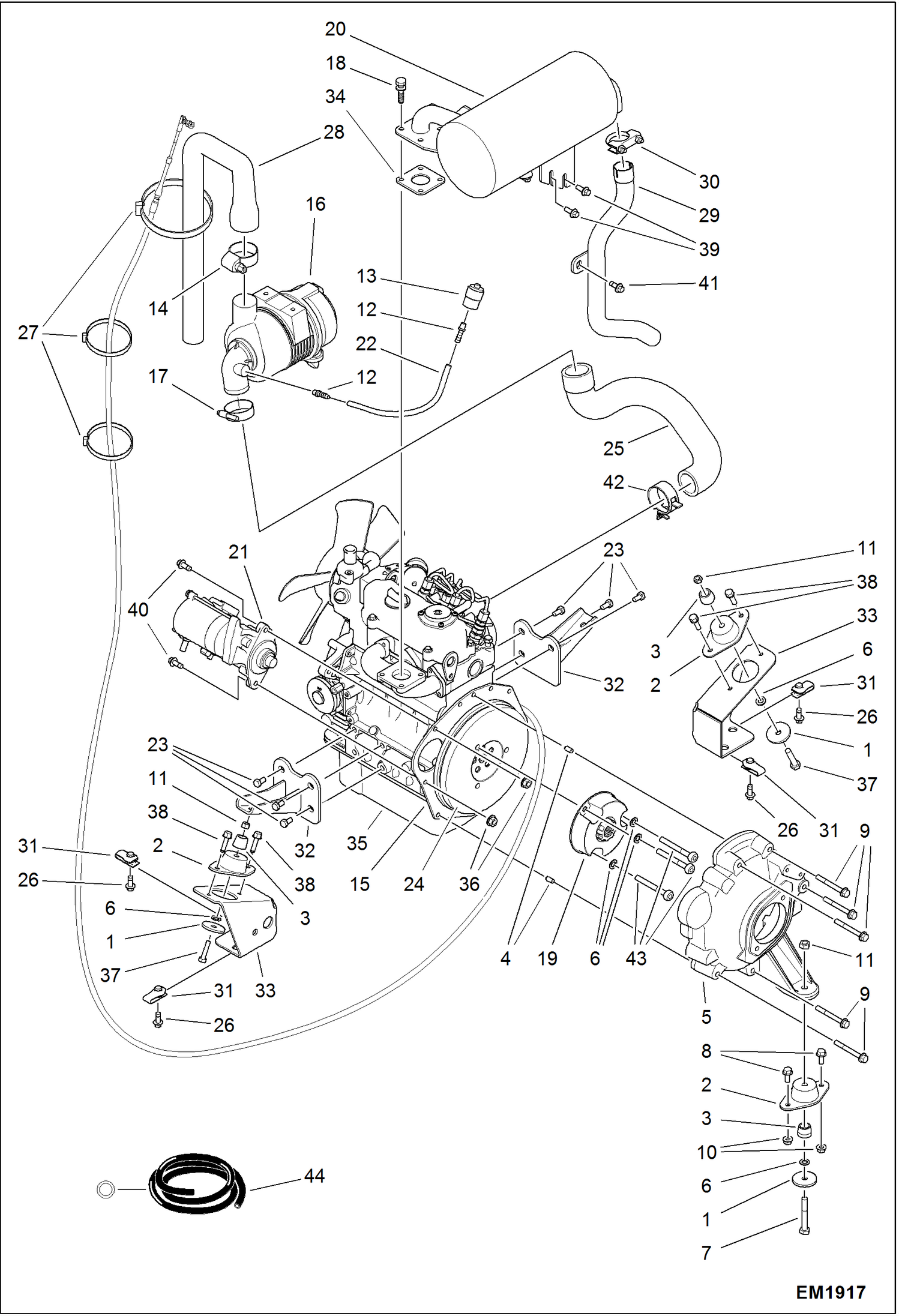 Схема запчастей Bobcat 321 - ENGINE & ATTACHING PARTS (Air Cleaner, Muffler, Engine Mounts) POWER UNIT