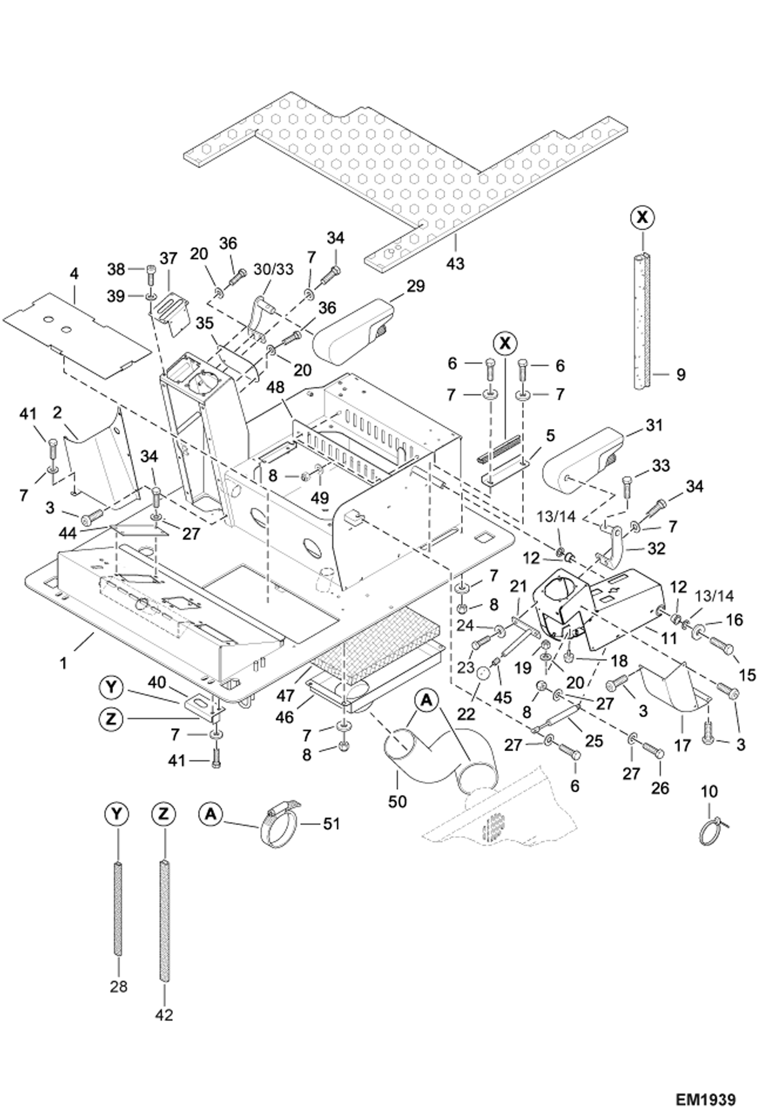 Схема запчастей Bobcat 442 - FLOOR FRAME (S/N ADBR11194 & Above, ADBS11194 & Above) CONTROLS