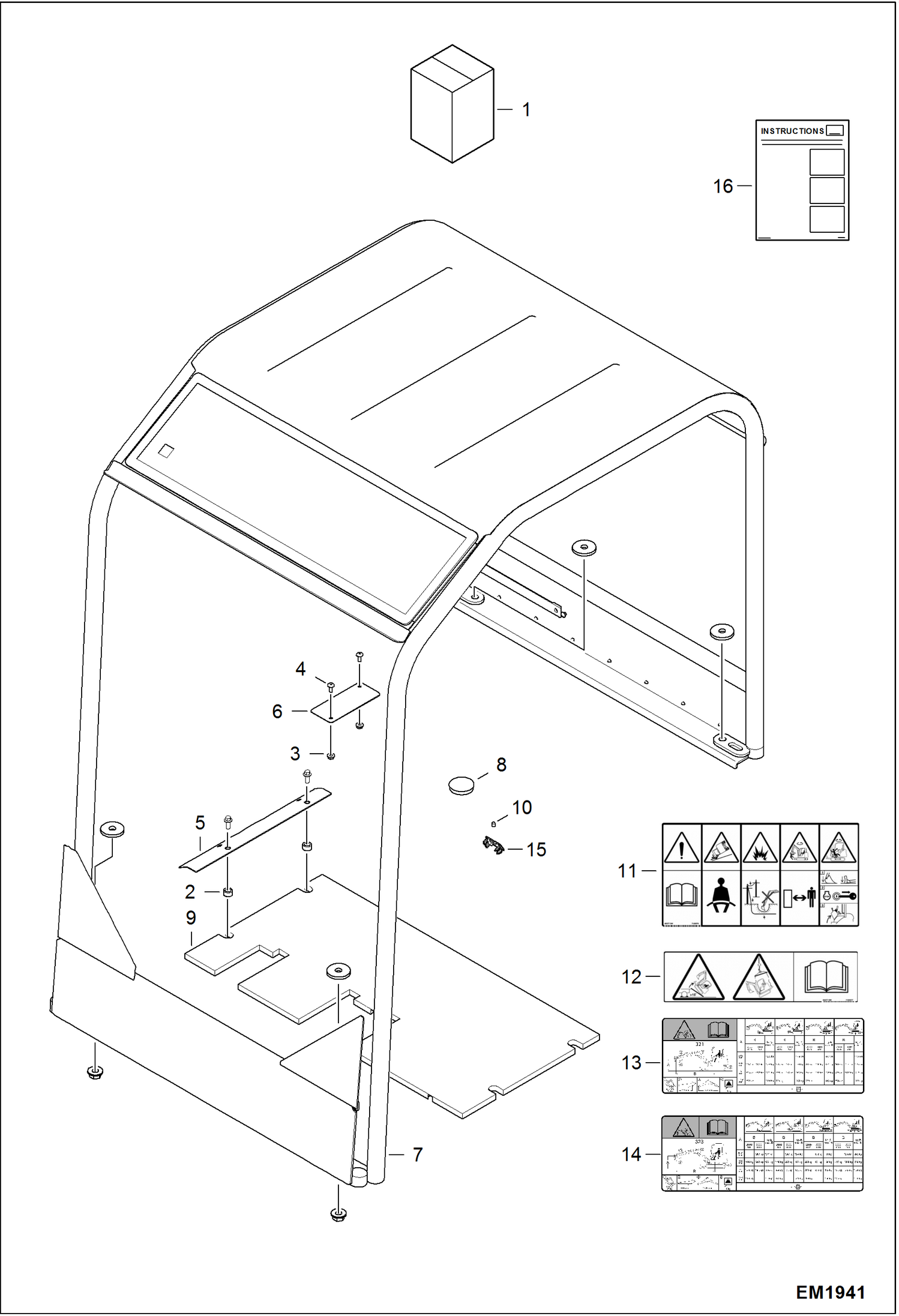 Схема запчастей Bobcat 321 - CANOPY KIT ACCESSORIES & OPTIONS