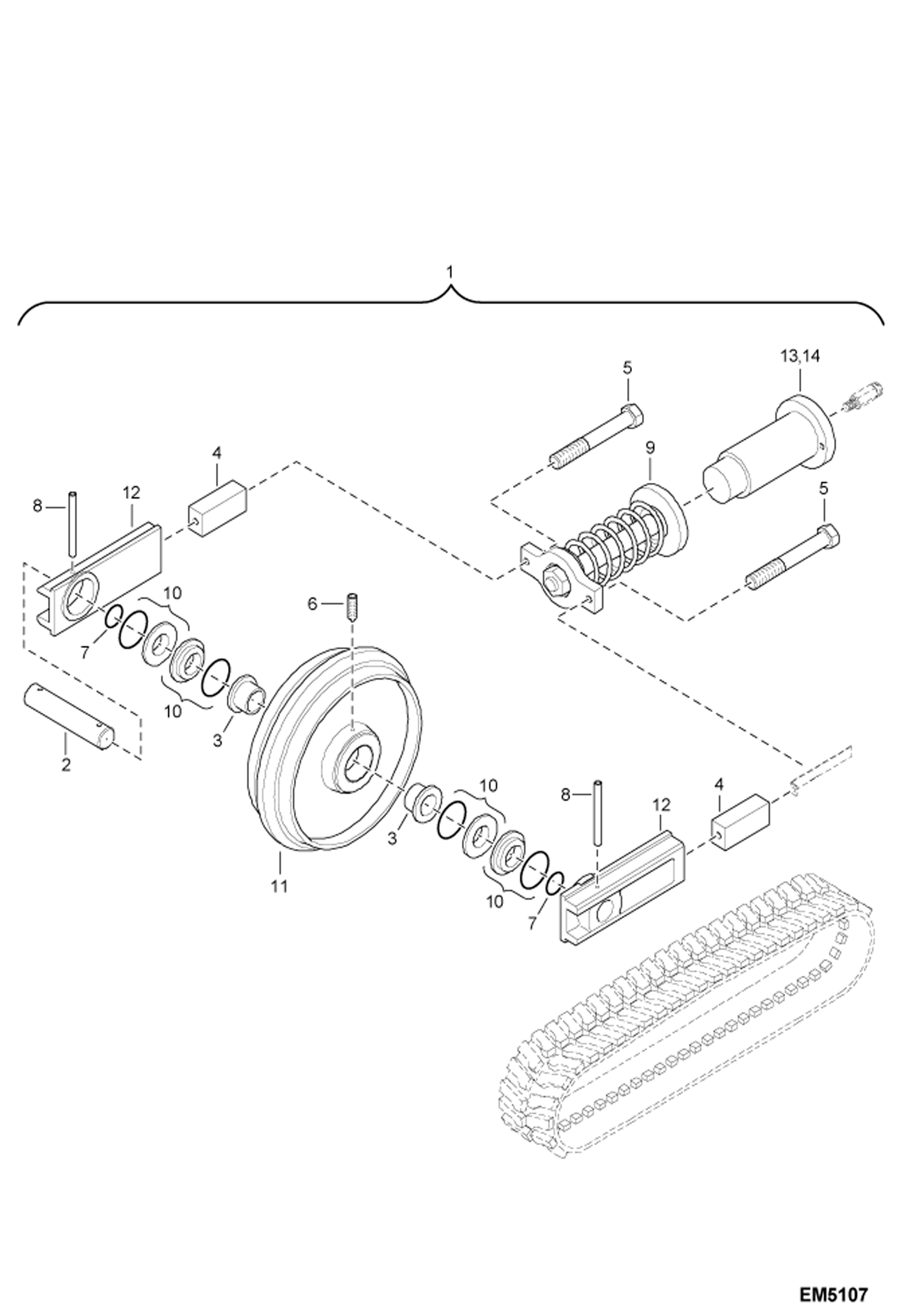 Схема запчастей Bobcat 442 - IDLER UNIT, RUBBER TRACK UNDERCARRIAGE