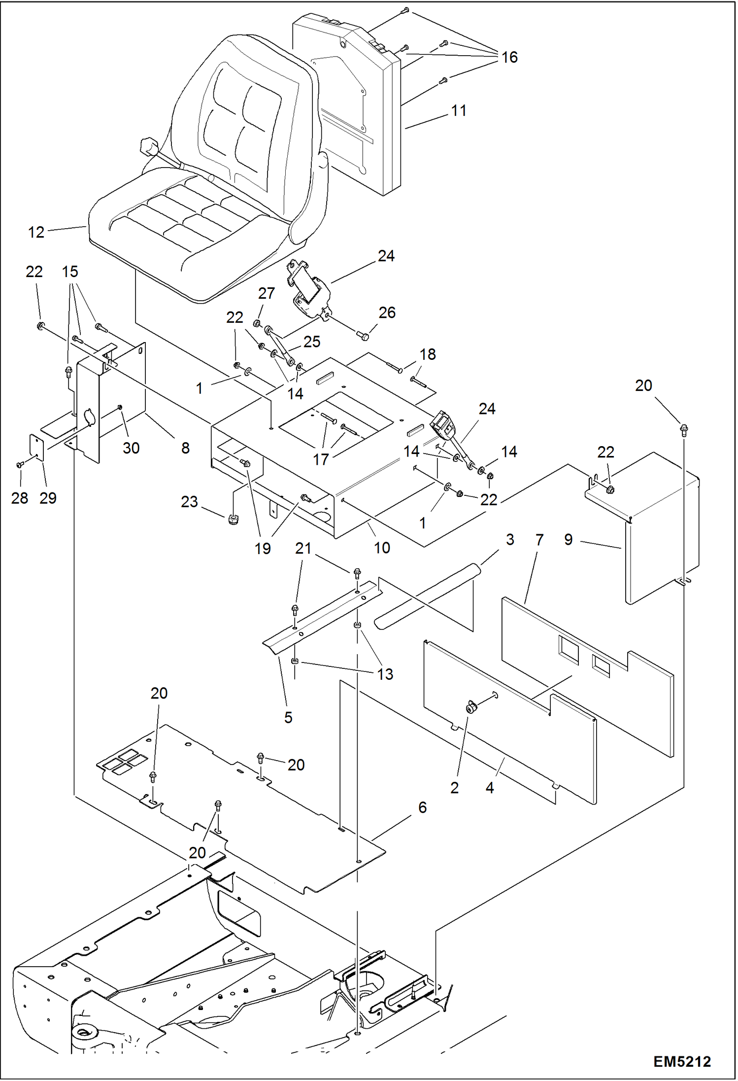 Схема запчастей Bobcat 319 - OPERATOR SEAT INSTALLATION (W/Seat #7180305) MAIN FRAME