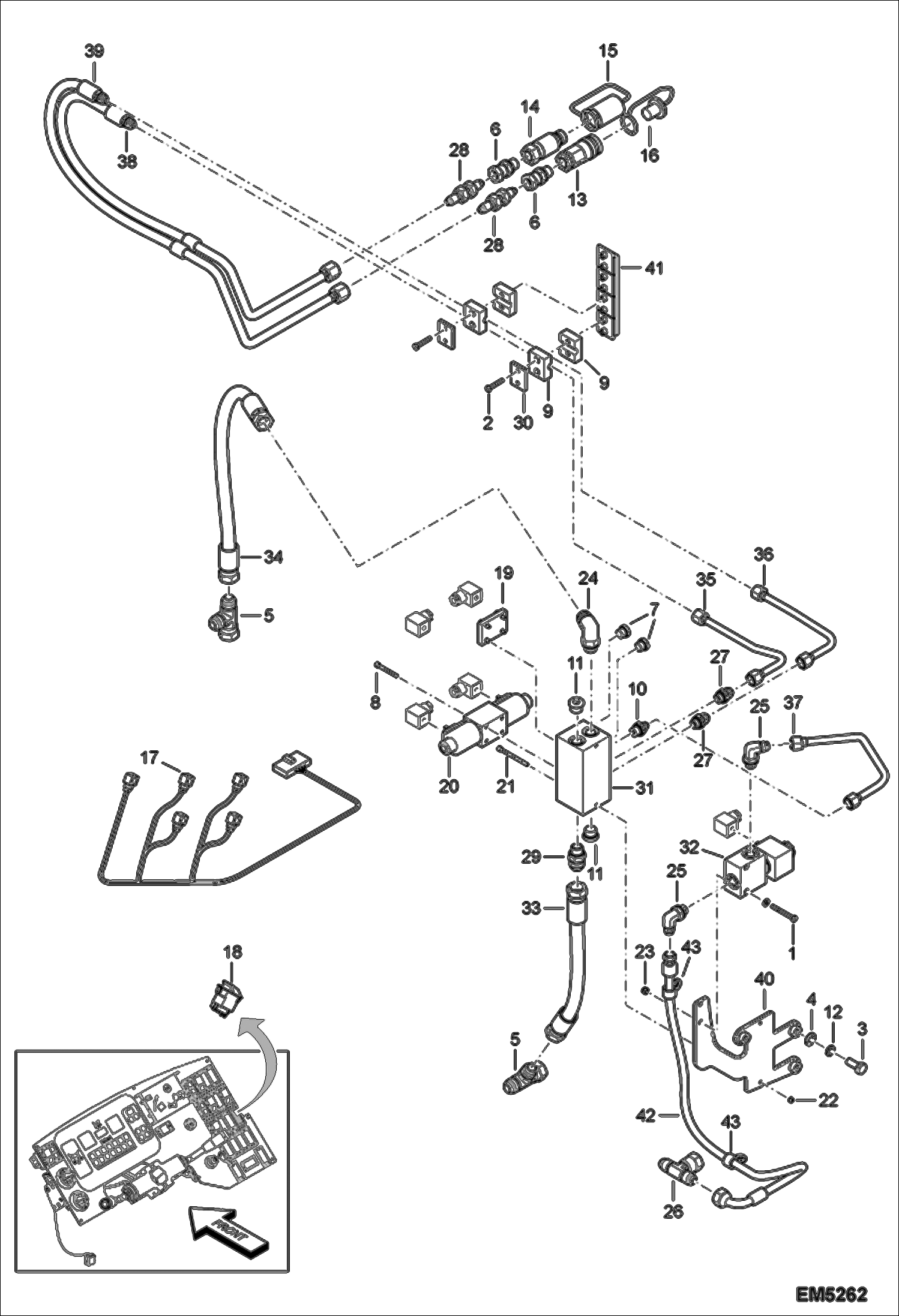 Схема запчастей Bobcat T2250 - HYDRAULIC CIRCUITRY (Auxiliary Hydraulics) ACCESSORIES & OPTIONS