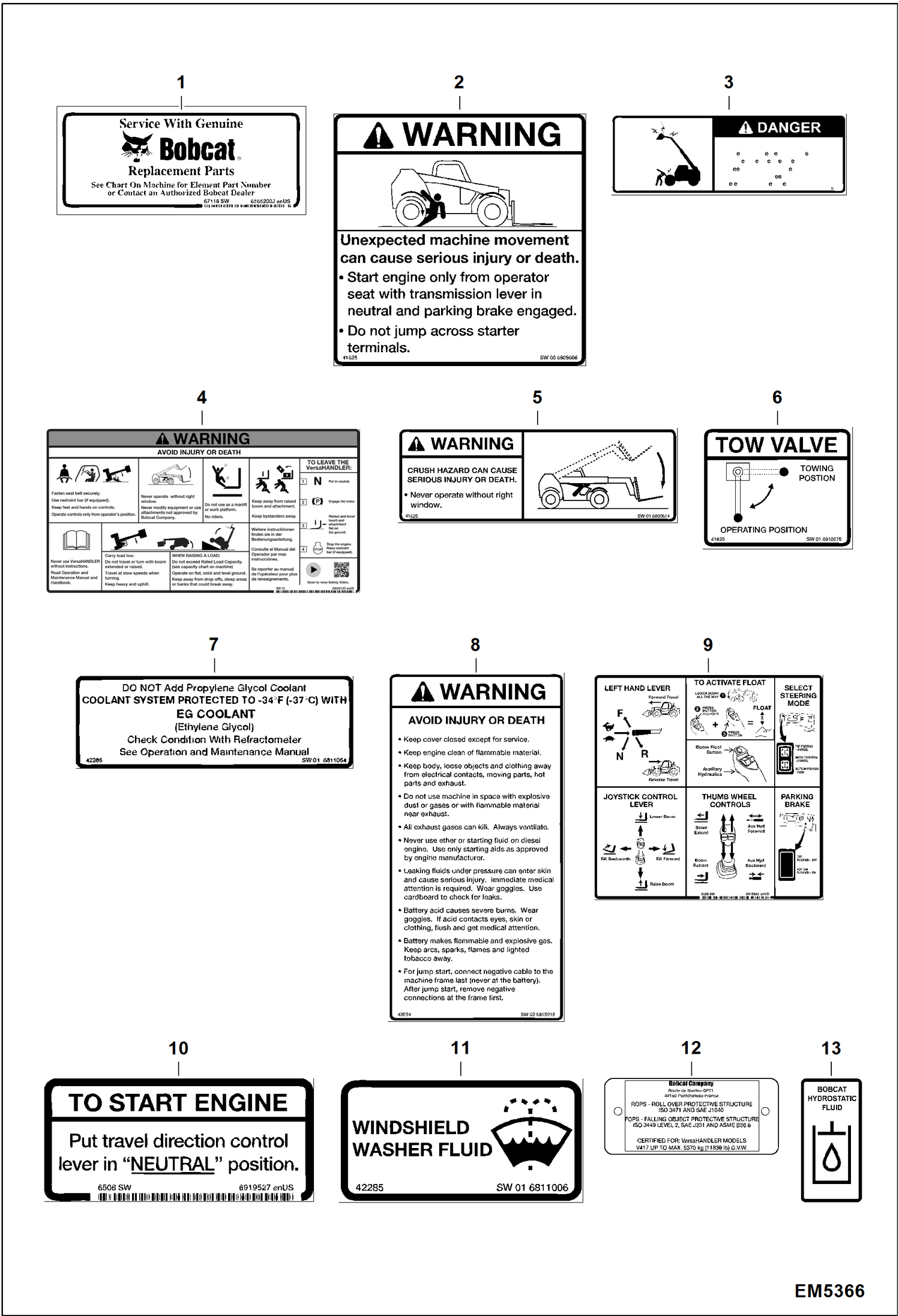 Схема запчастей Bobcat V417 - DECALS (Inside) ACCESSORIES & OPTIONS