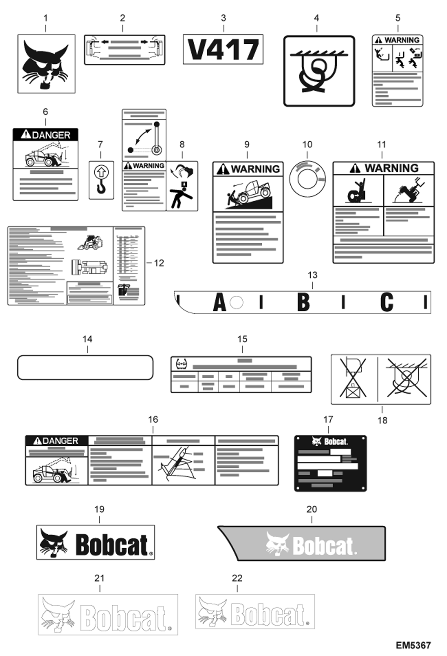 Схема запчастей Bobcat V417 - DECALS (Outside) ACCESSORIES & OPTIONS