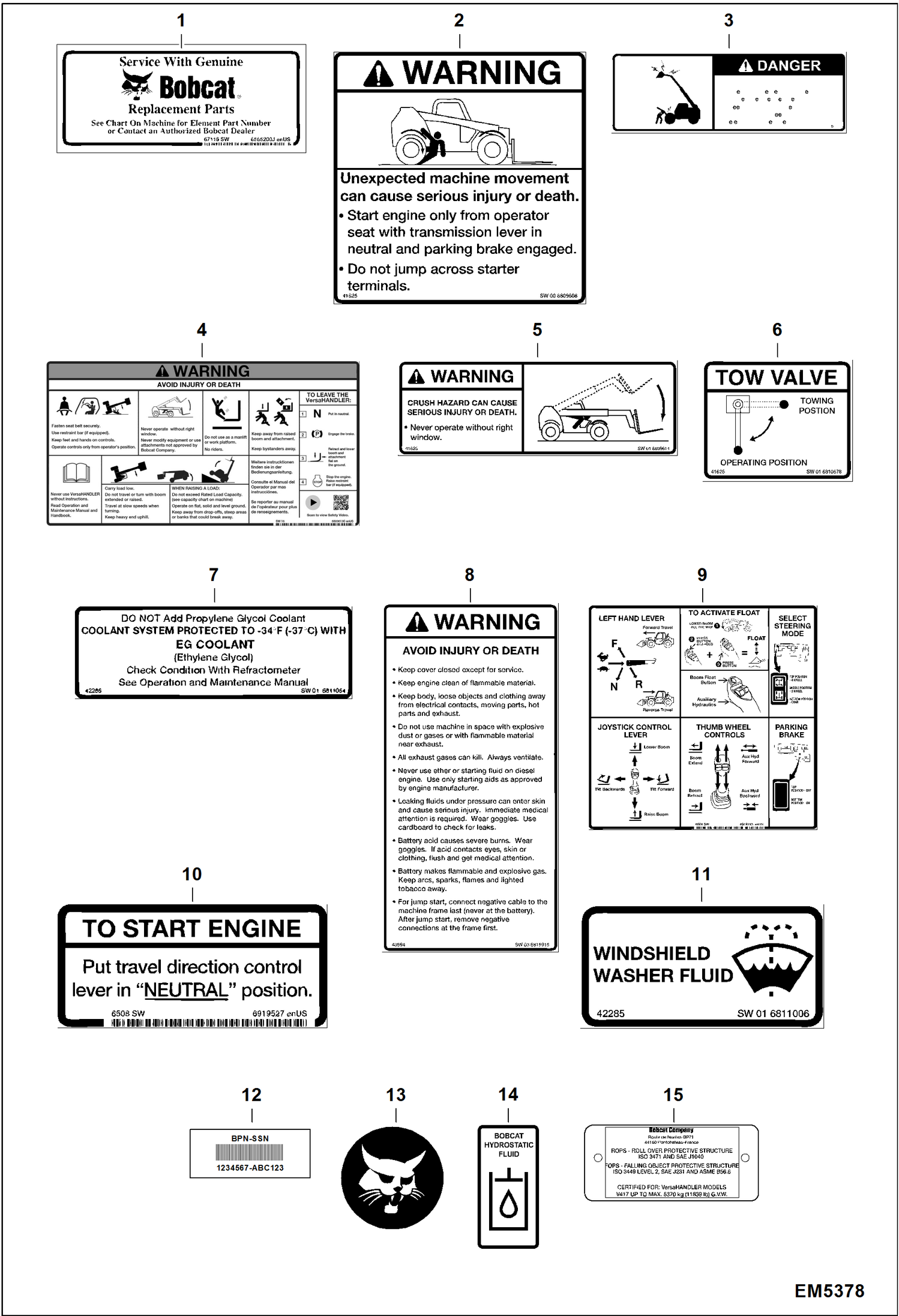 Схема запчастей Bobcat V417 - DECALS (Inside) ACCESSORIES & OPTIONS