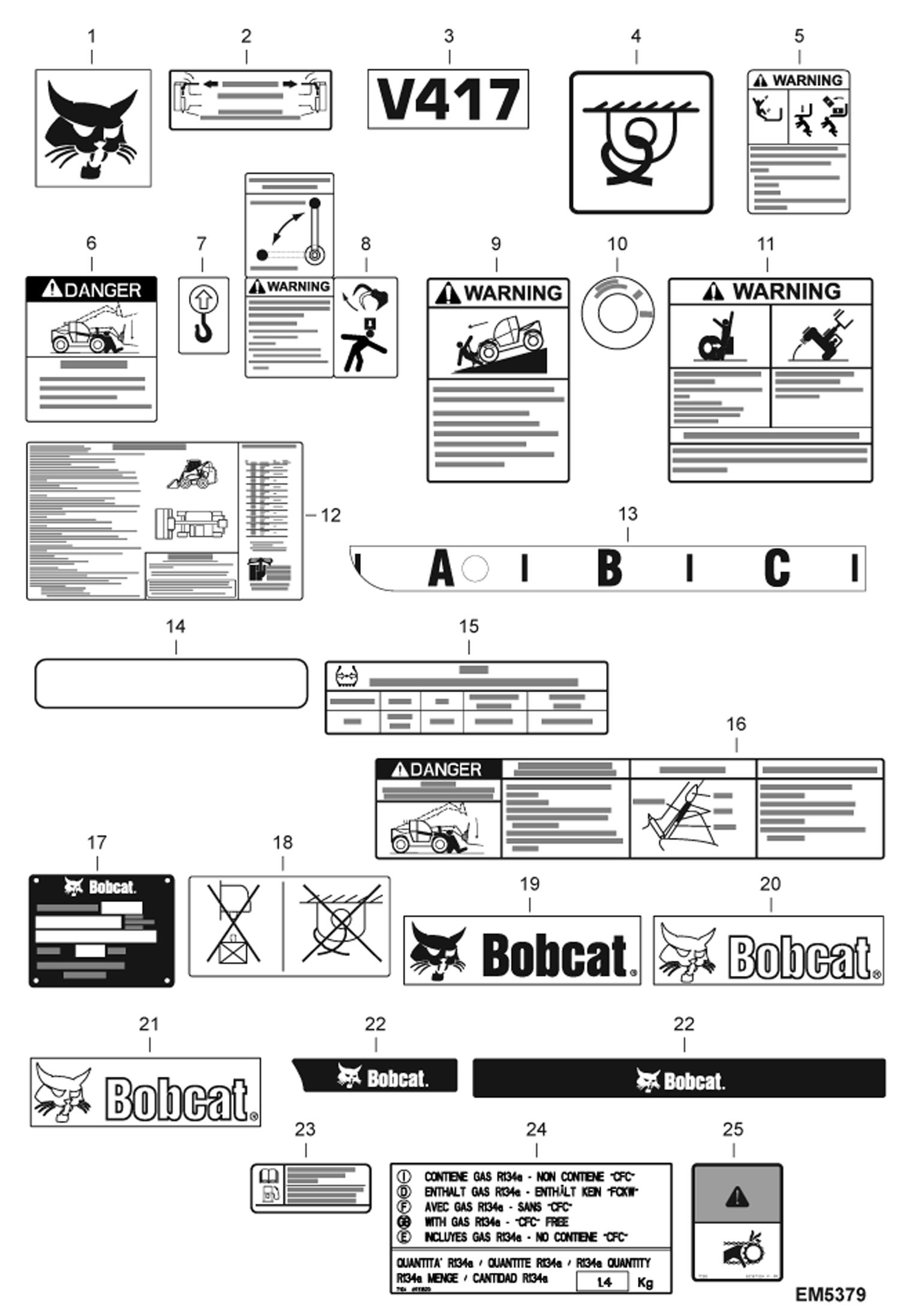 Схема запчастей Bobcat V417 - DECALS (Outside) ACCESSORIES & OPTIONS