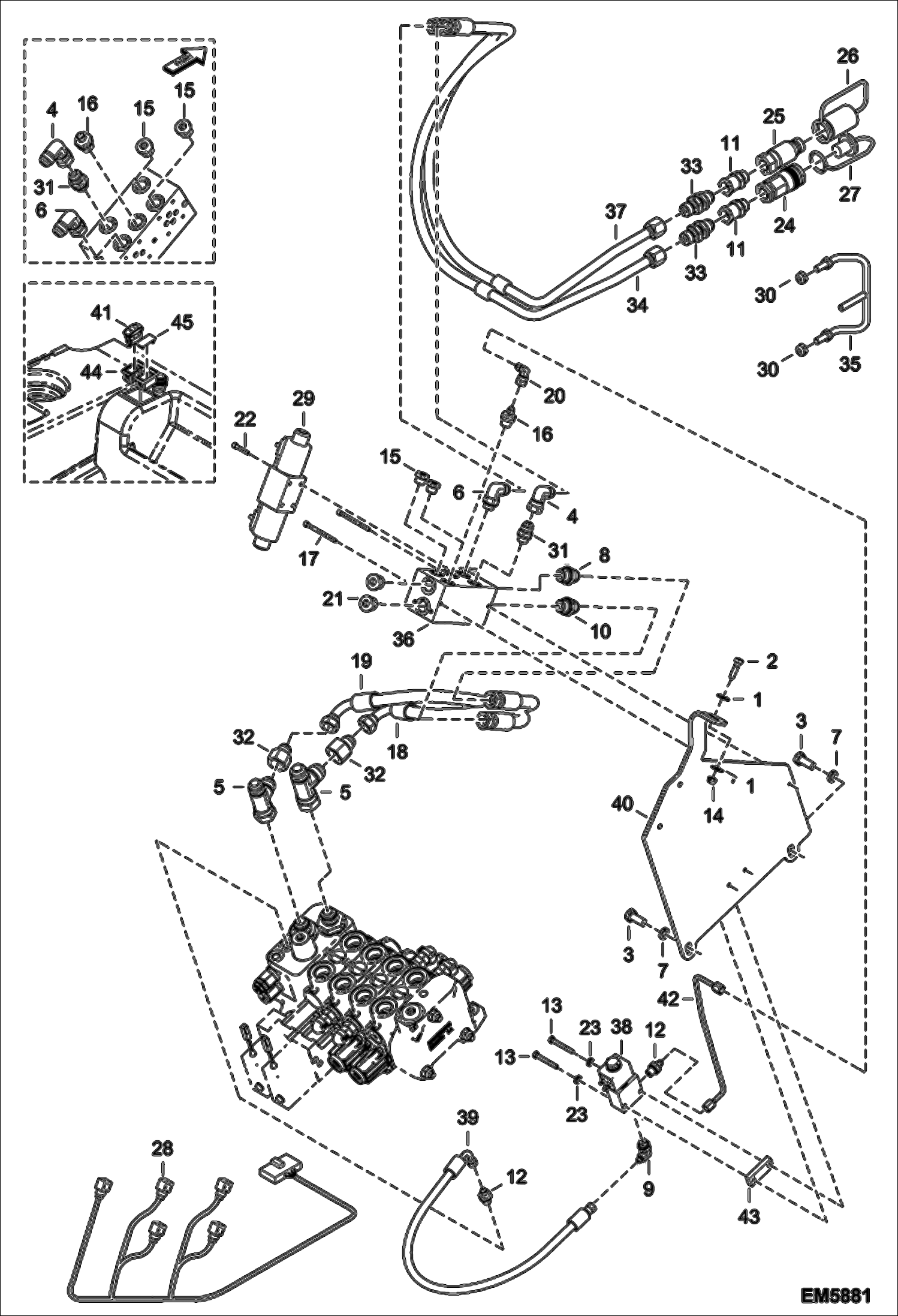 Схема запчастей Bobcat T2566 - REAR AUXILIARY HYDRAULICS (S/N A8FR13004 - 14999, A8G313001 - 14999) ACCESSORIES & OPTIONS