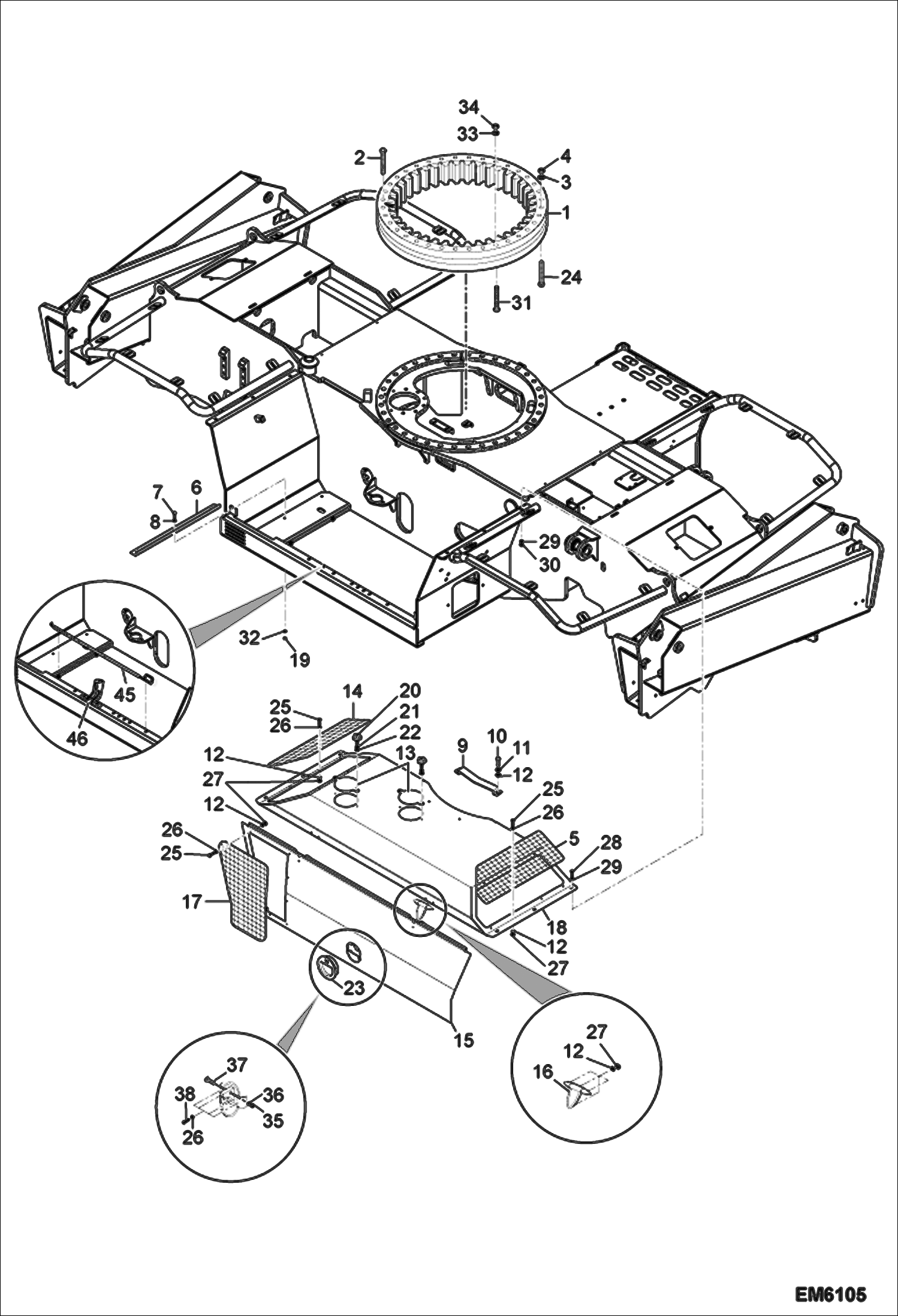 Схема запчастей Bobcat TR50210 - COWLING, SUPPORTS & BEARING (Standard Frame) UNDERCARRIAGE