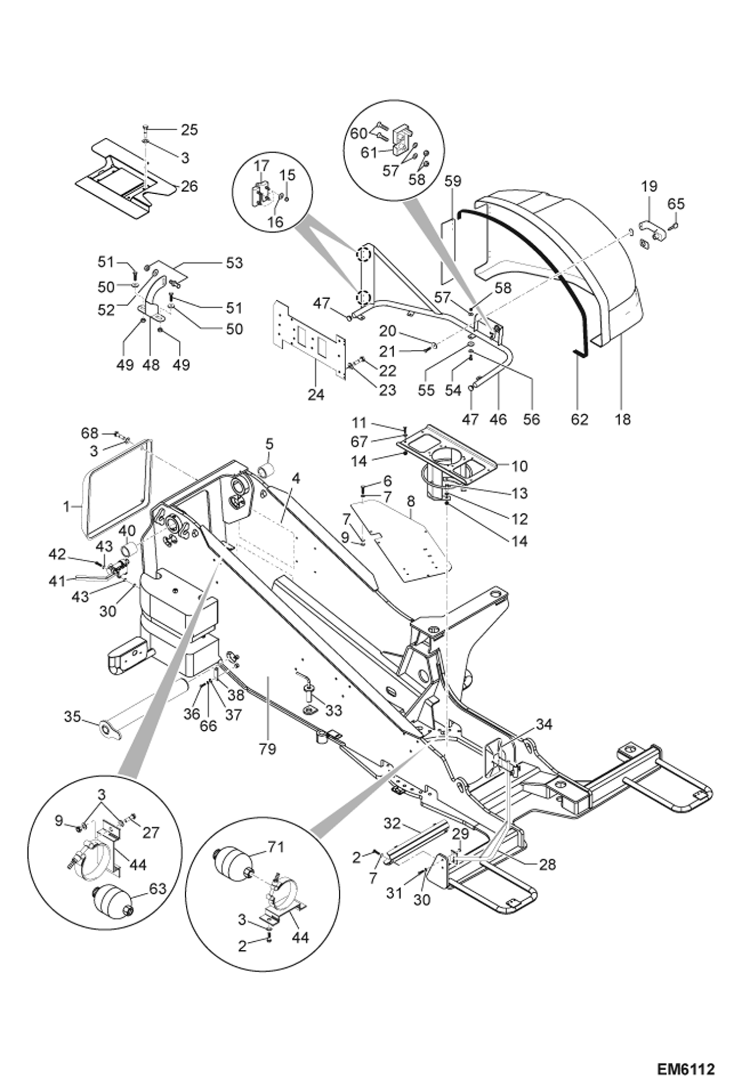 Схема запчастей Bobcat TR40250 - FRAME, SUPPORTS & COWLING MAIN FRAME