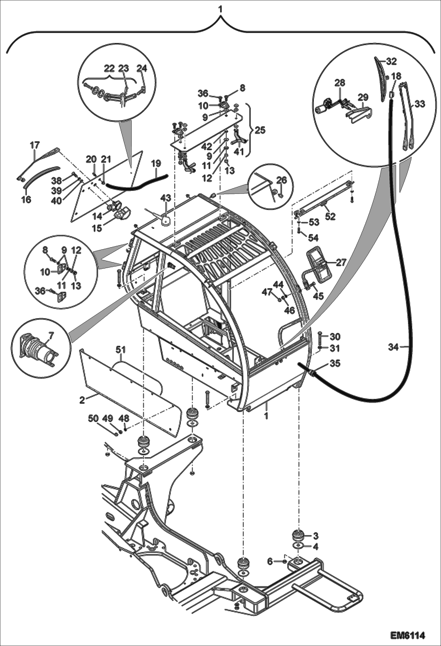 Схема запчастей Bobcat TR45190 - OPERATOR CAB (Exterior) MAIN FRAME