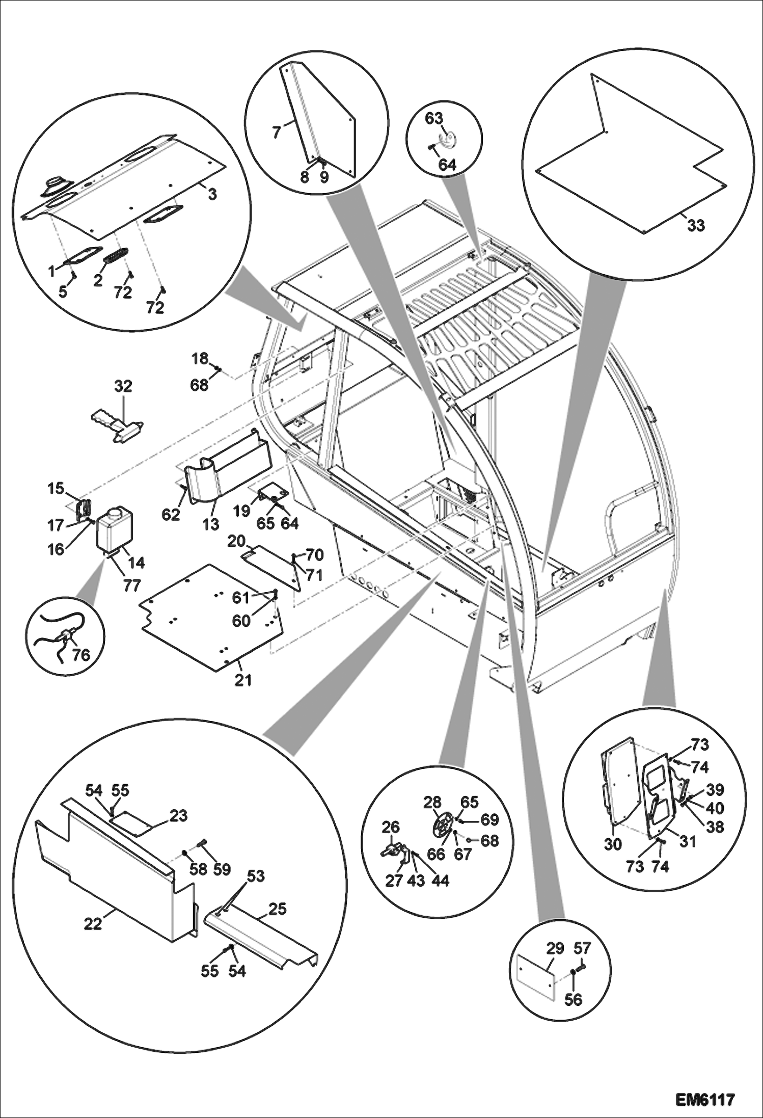 Схема запчастей Bobcat TR45190 - OPERATOR CAB (Interior) MAIN FRAME