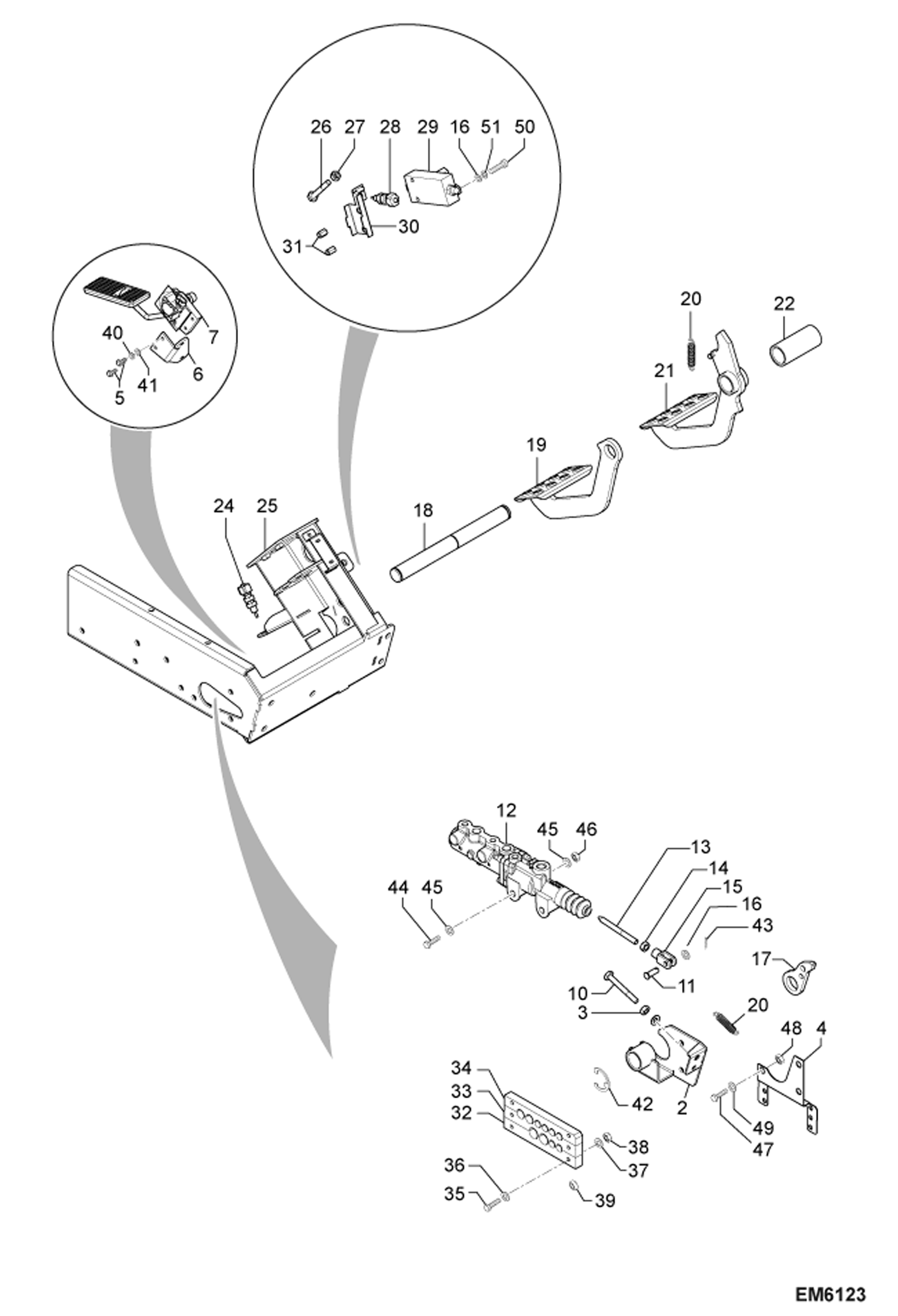 Схема запчастей Bobcat TR45190 - PEDALS MAIN FRAME