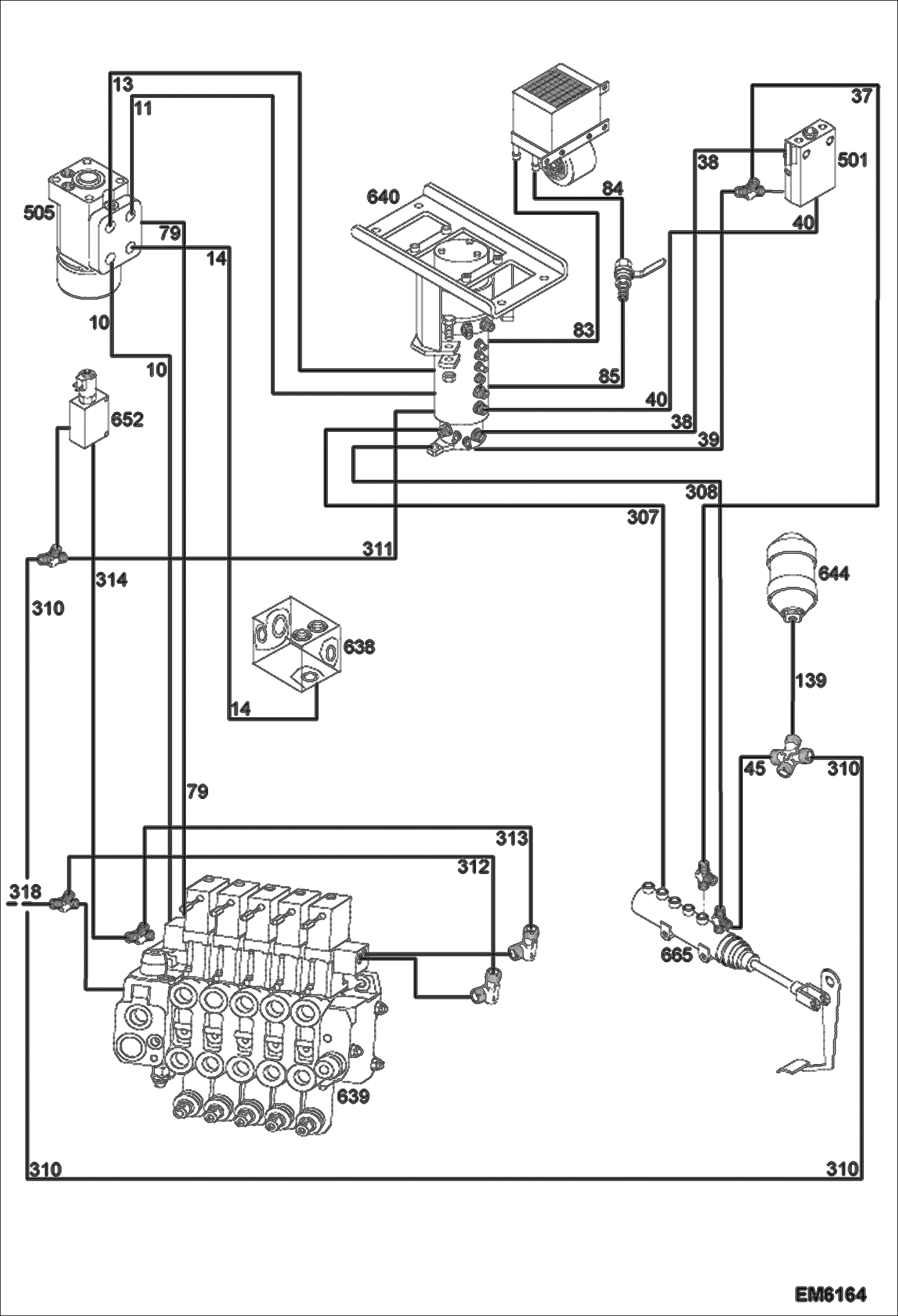 Схема запчастей Bobcat TR50210 - HYDRAULIC CIRCUITRY (Upperstructure) (S/N & Below) HYDRAULIC SYSTEM