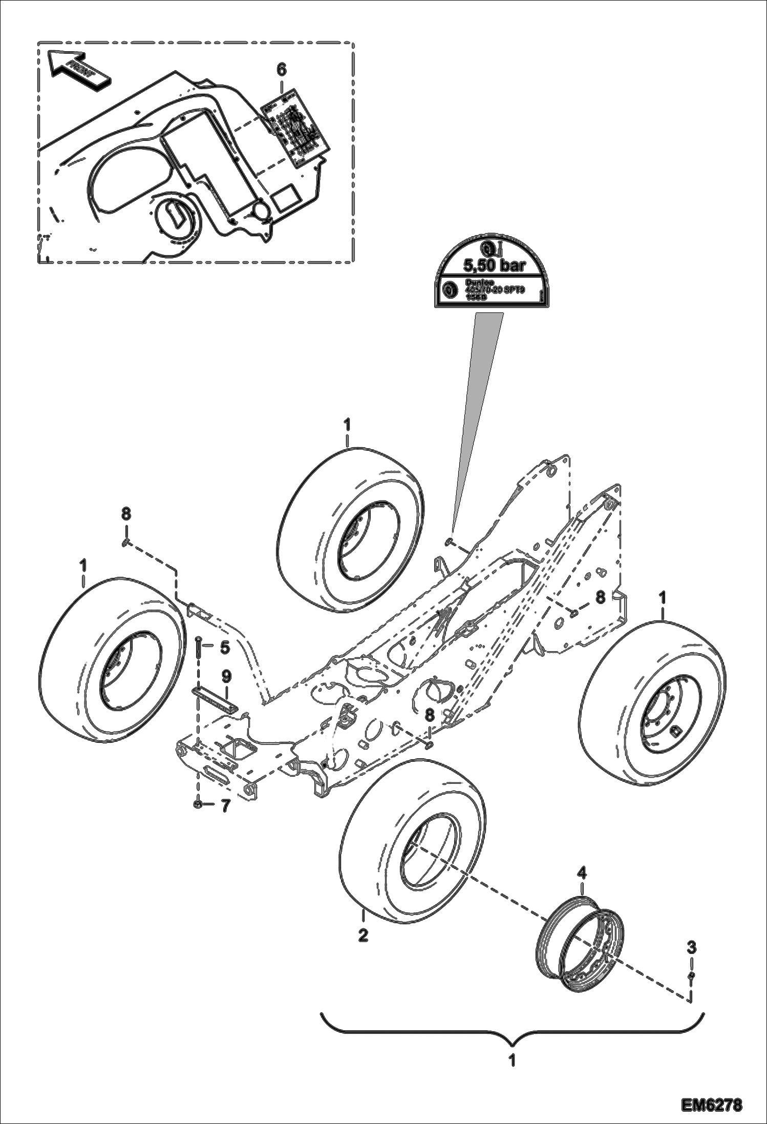 Схема запчастей Bobcat T3571L - WHEELS (Dunlop 405/70-R20 SPT9) ACCESSORIES & OPTIONS