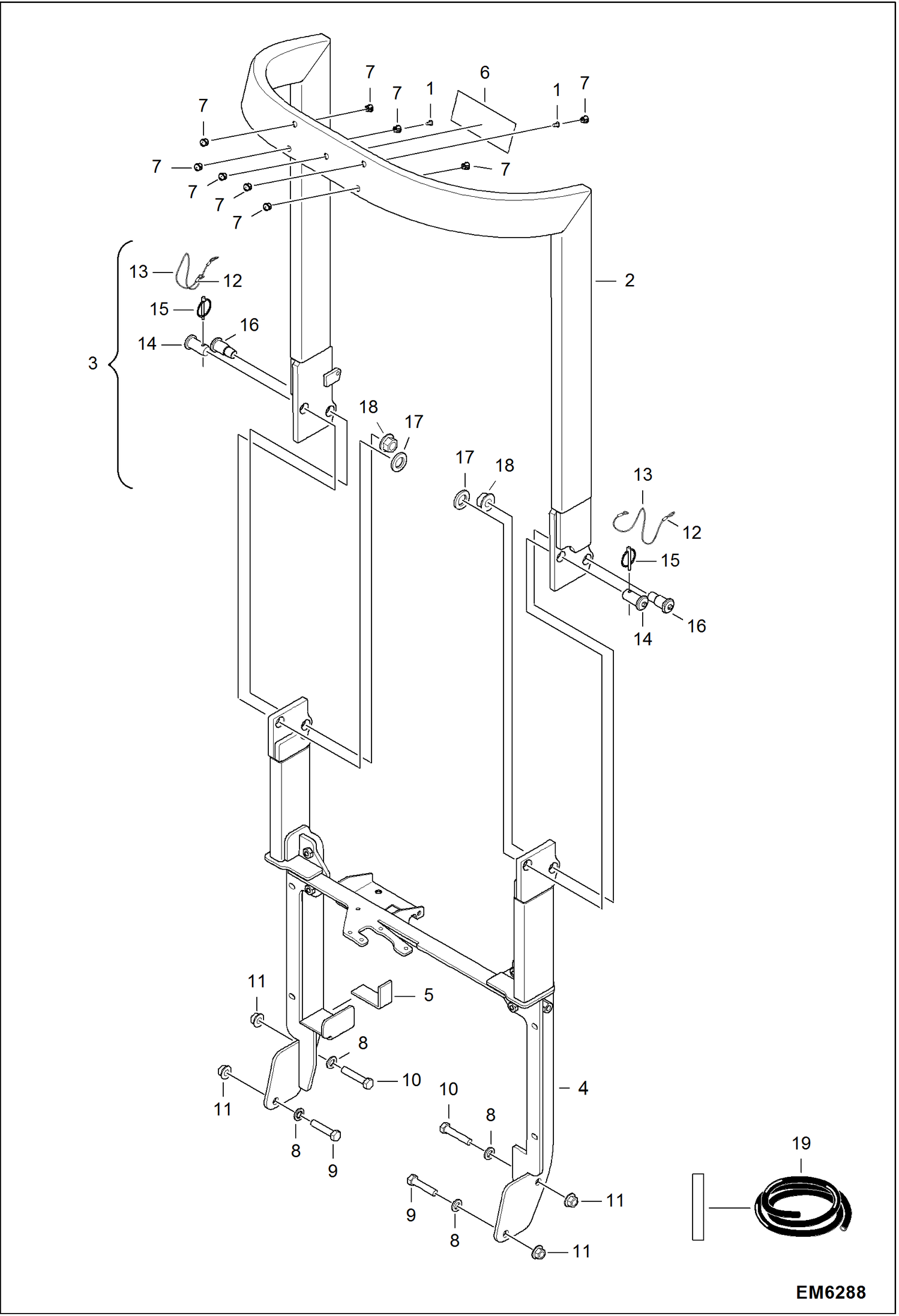 Схема запчастей Bobcat 418 - TIP OVER PROTECTIVE STRUCTURE (TOPS) MAIN FRAME