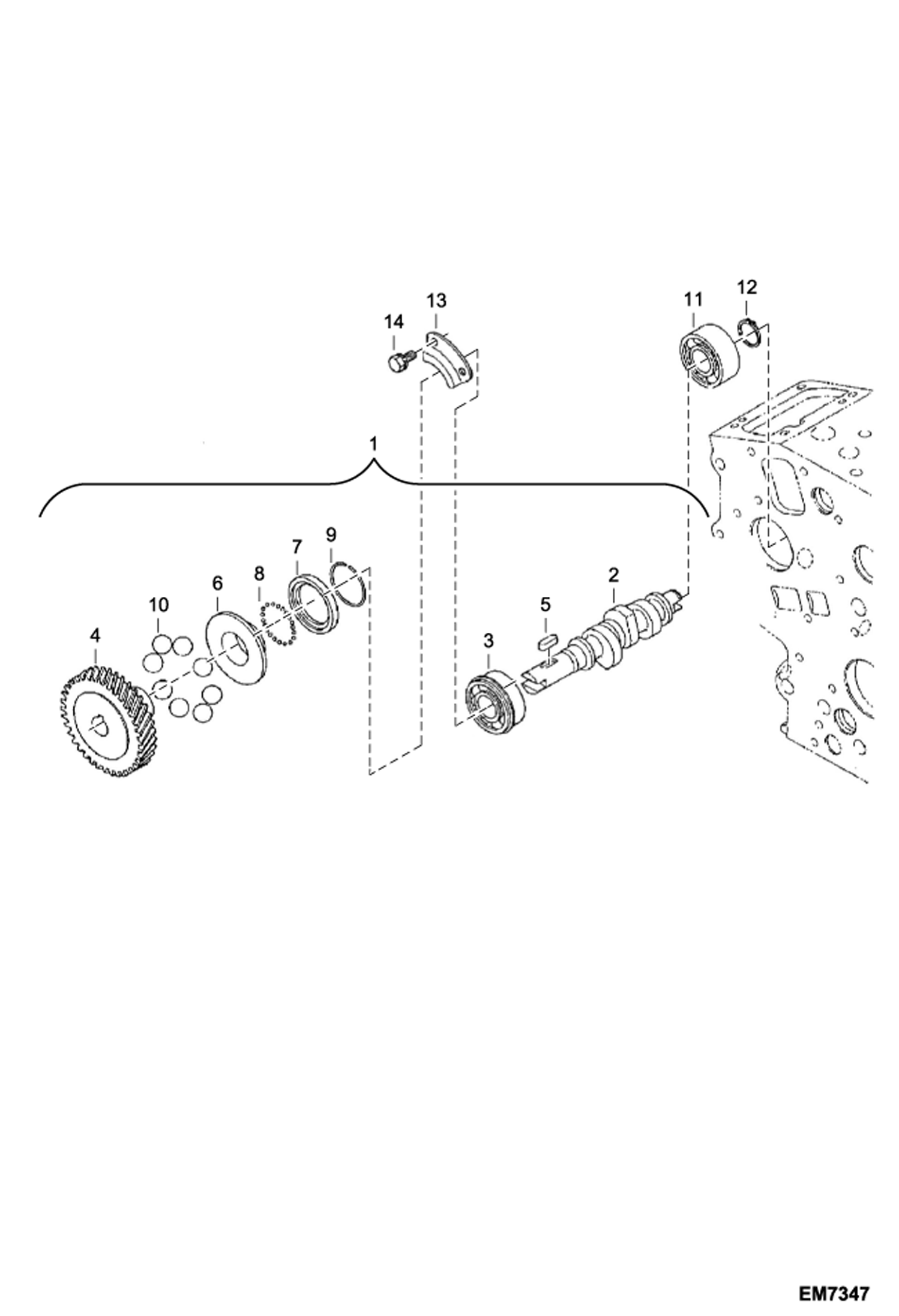 Схема запчастей Bobcat E08 - FUEL CAMSHAFT AND GOVERNOR SHAFT POWER UNIT