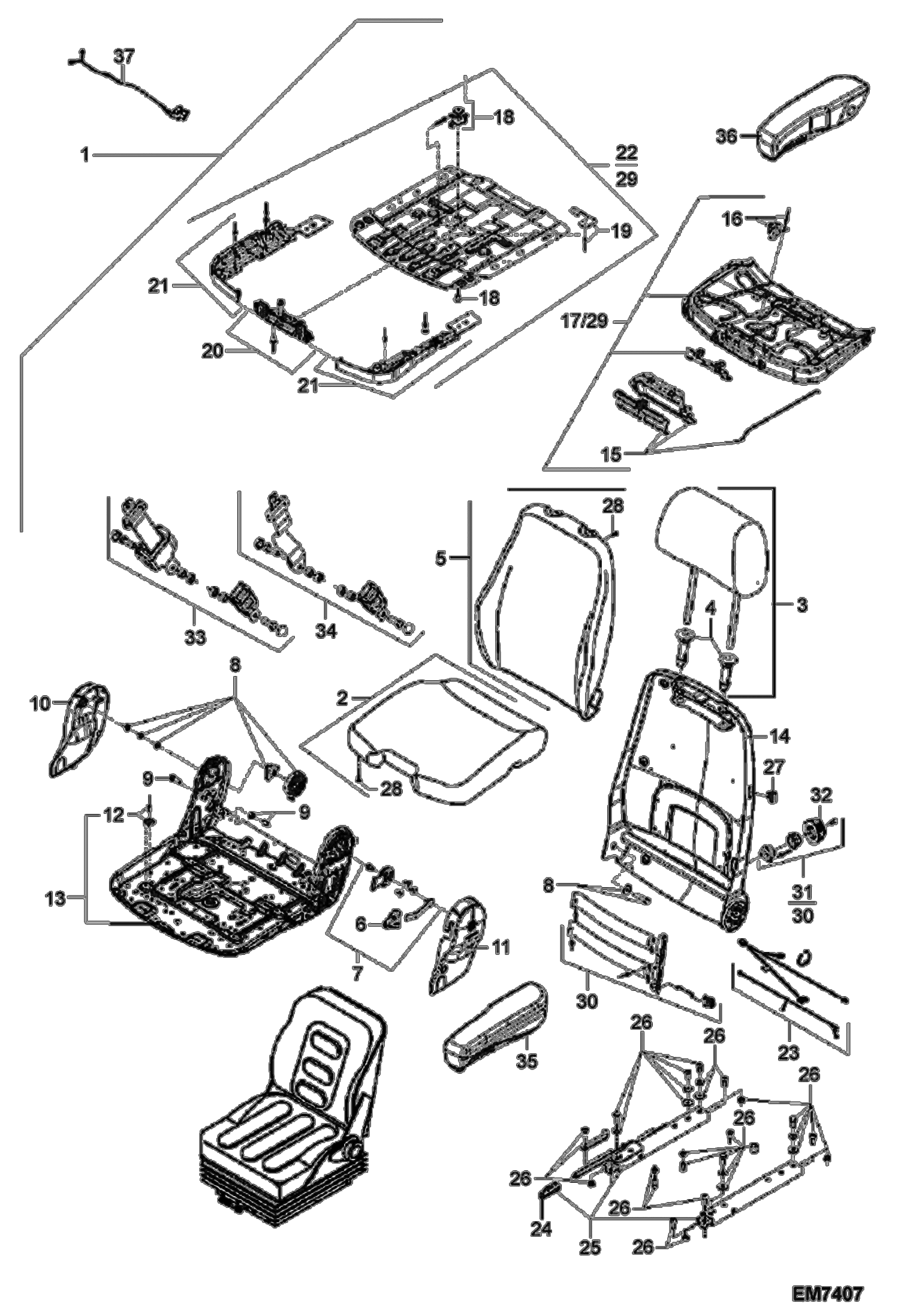 Схема запчастей Bobcat 442 - OPERATOR SEAT WITH HEATING MSG 95-08 (New Version) CONTROLS