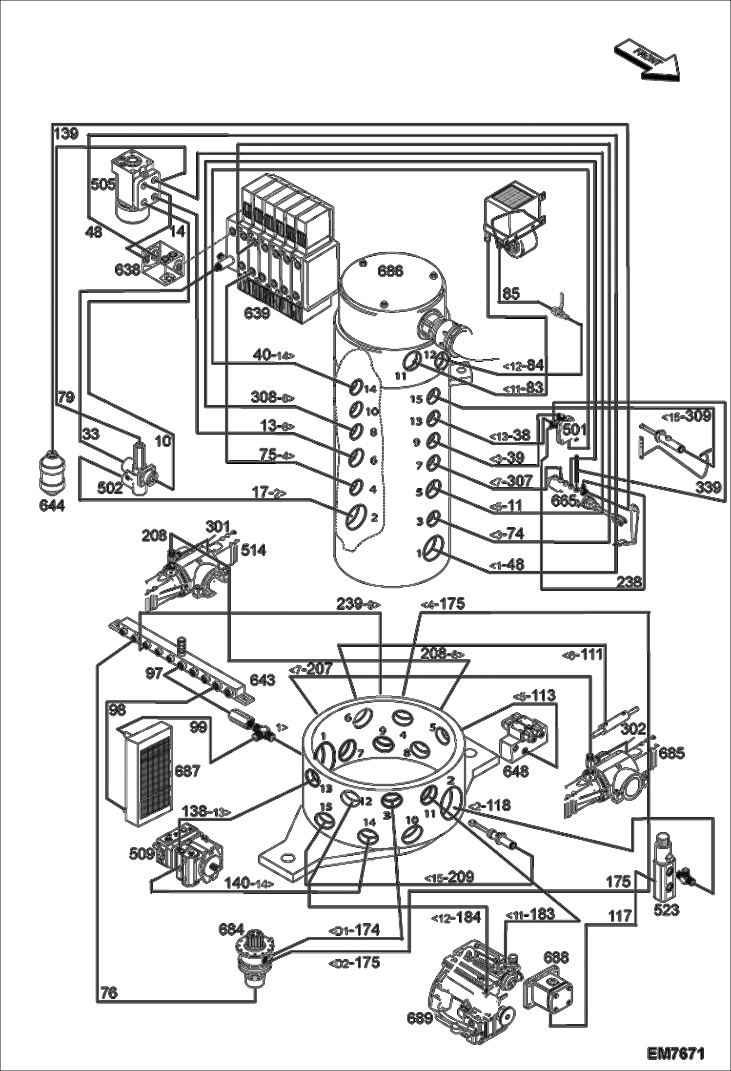 Схема запчастей Bobcat TR35160 - HYDRAULIC CIRCUITRY (Distributor) HYDRAULIC SYSTEM
