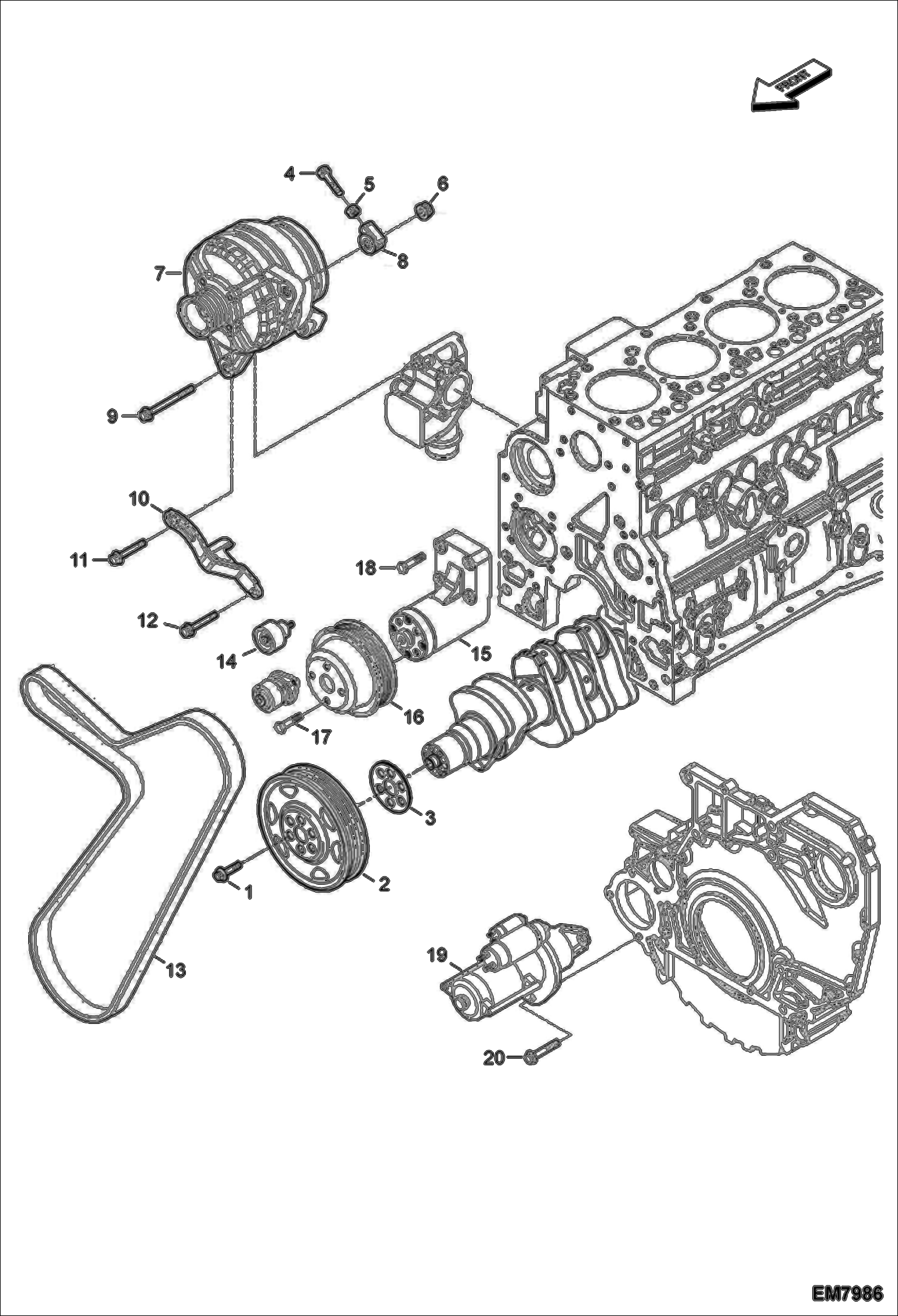 Схема запчастей Bobcat TR35160 - ENGINE COMPONENTS (Alternator & Startmotor Installation) POWER UNIT