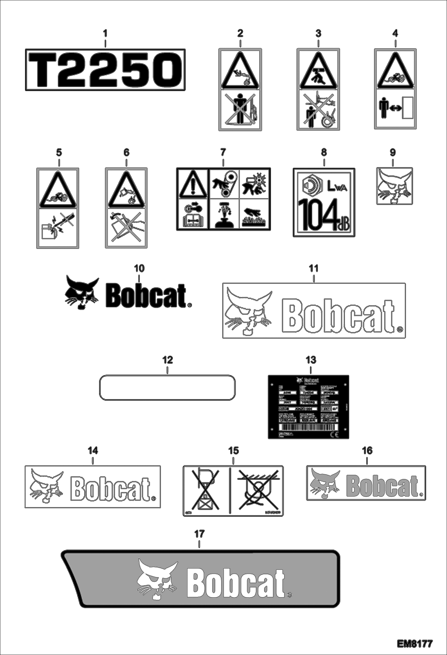 Схема запчастей Bobcat T2250 - DECALS (Outside) ACCESSORIES & OPTIONS