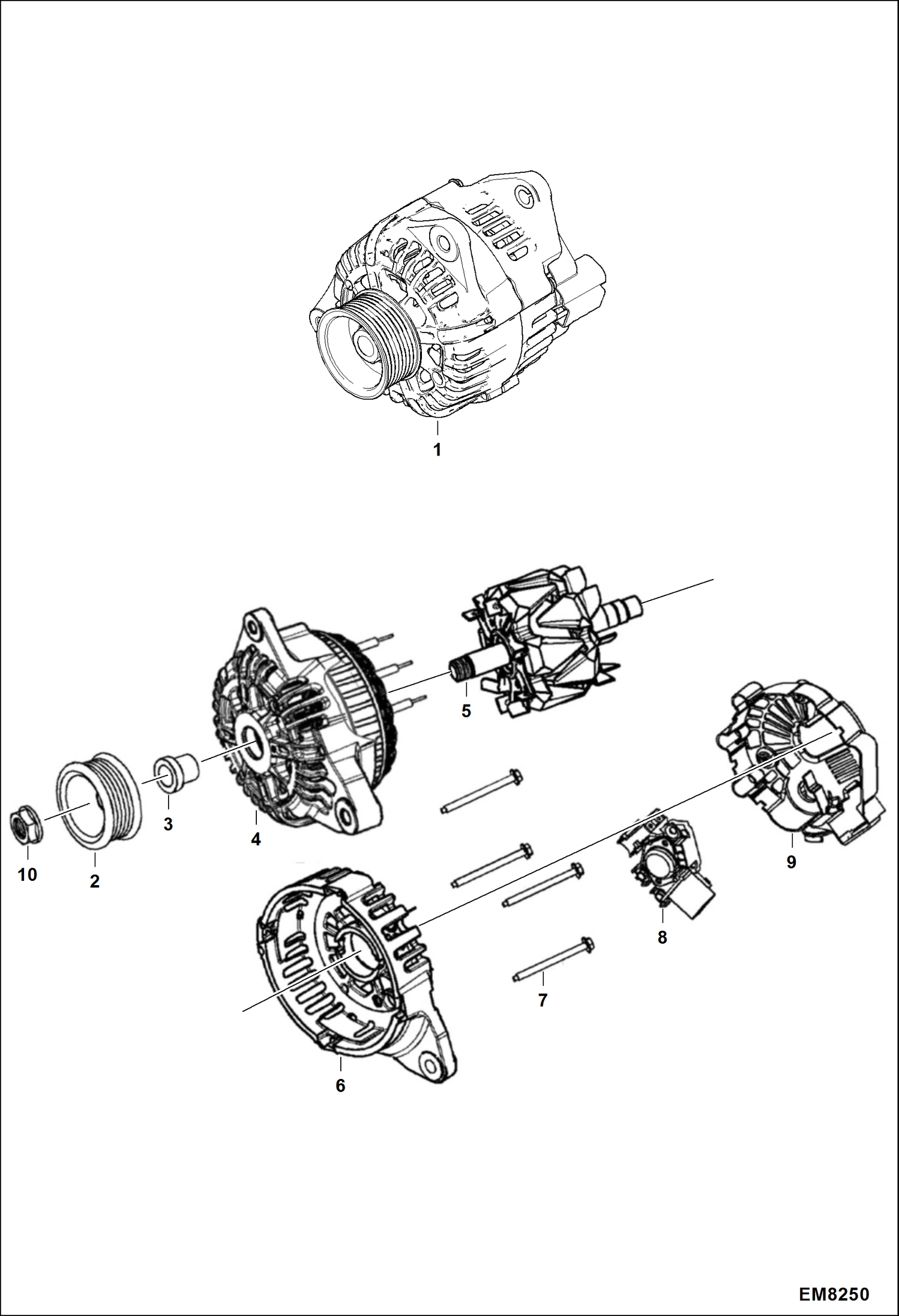 Схема запчастей Bobcat T40140 - ALTERNATOR (110A) (Cold Start) ACCESSORIES & OPTIONS