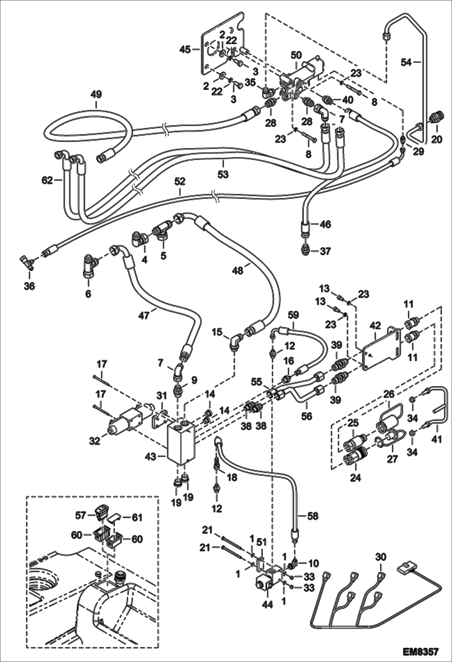 Схема запчастей Bobcat T3571L - REAR AUXILIARY HYDRAULICS & TRAILER BRAKE (S/N A8HF15000 & Above, A8H615000 & Above) ACCESSORIES & OPTIONS