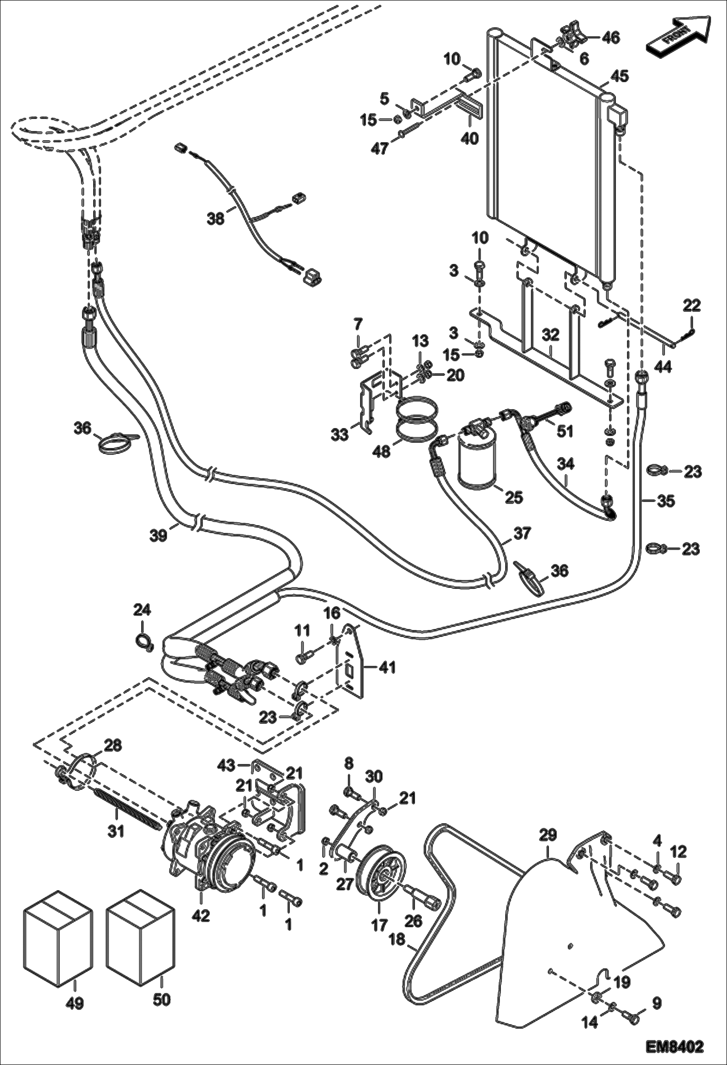 Схема запчастей Bobcat T35100L - AIR CONDITIONING (Engine Side) (S/N A8HD13000 & Above, A8GW13000 & Above, A8GT13000 & Above) MAIN FRAME