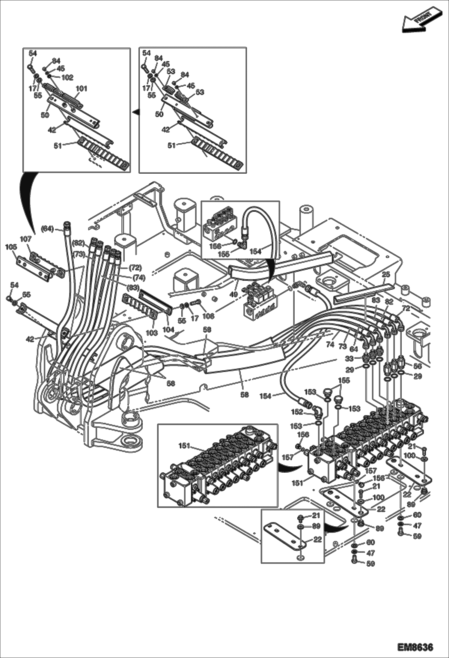 Схема запчастей Bobcat E80 - HYDRAULIC CIRCUITRY (Work Hoses) (Arm, Boom, Bucket) HYDRAULIC SYSTEM
