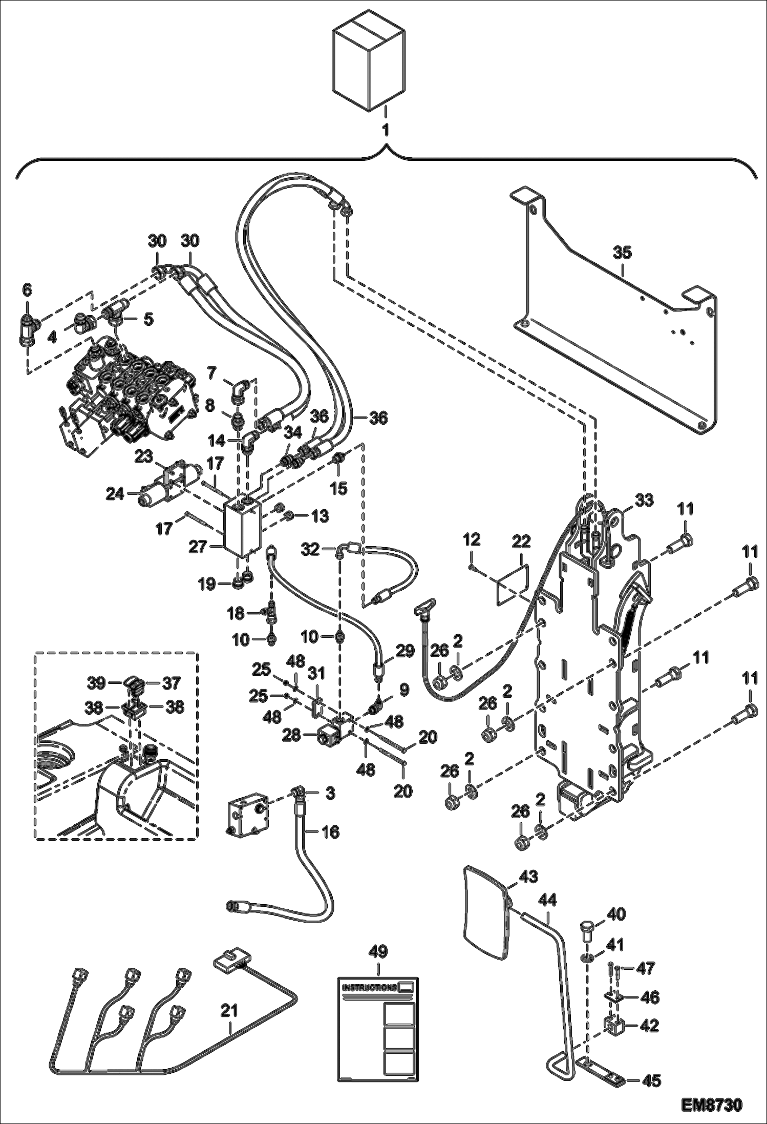 Схема запчастей Bobcat T3571L - REAR HYDRAULIC HOOK KIT (S/N A8HF15000 & Above, A8H615000 & Above) ACCESSORIES & OPTIONS