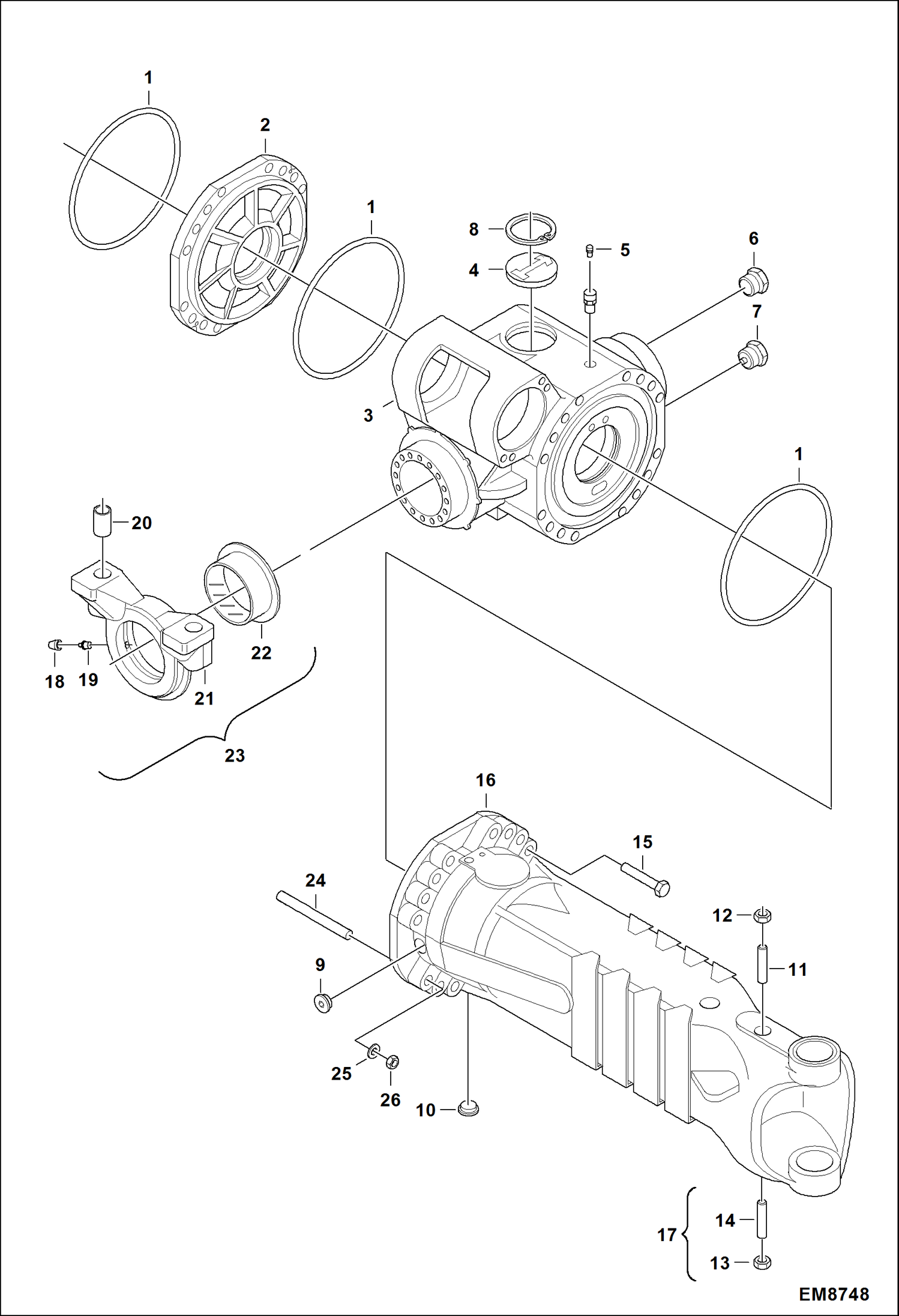Схема запчастей Bobcat TL470 - REAR AXLE (Housing) (B35C11001 & Above) DRIVE SYSTEM