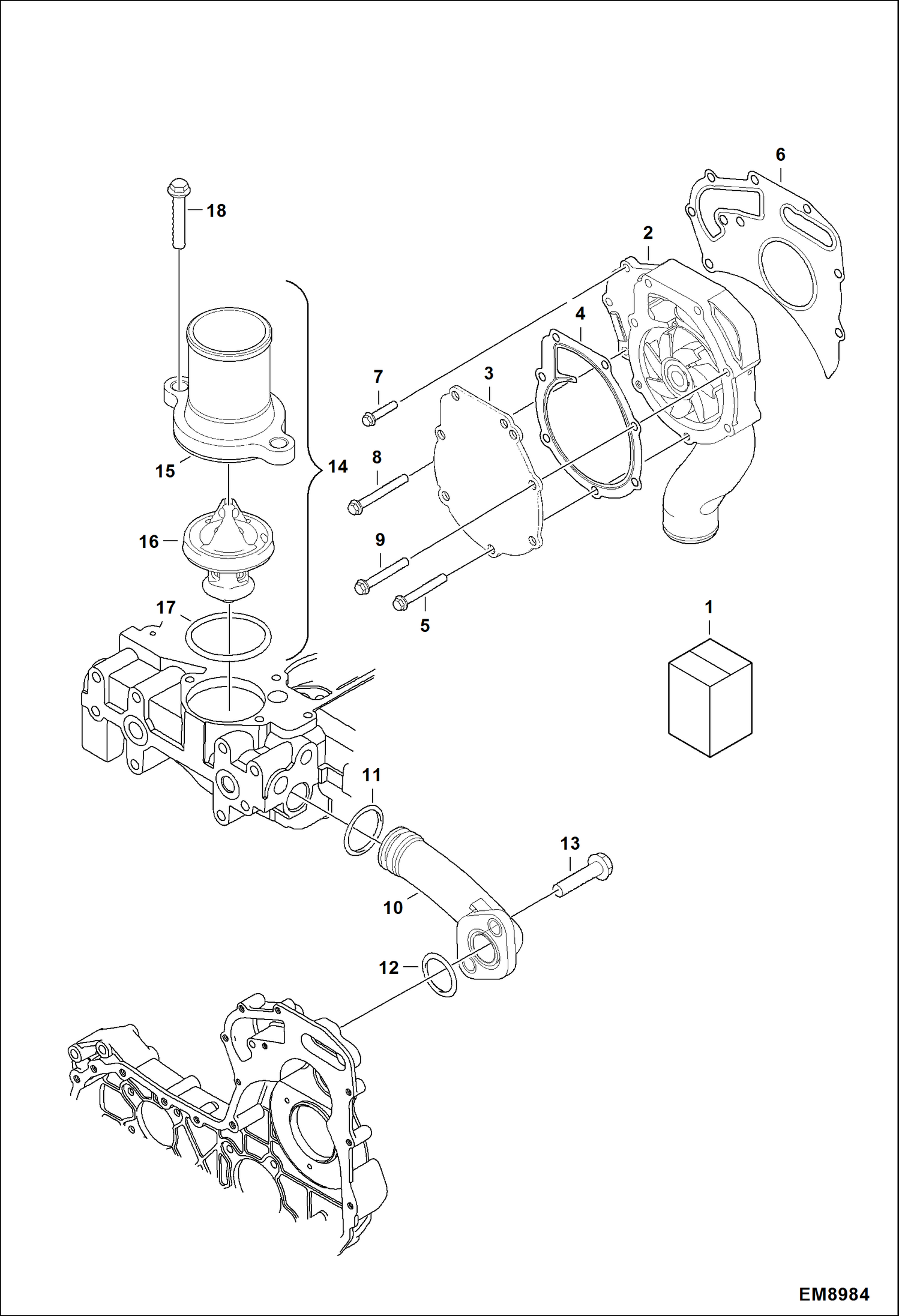 Схема запчастей Bobcat T40140 - WATER PUMP & THERMOSTAT POWER UNIT