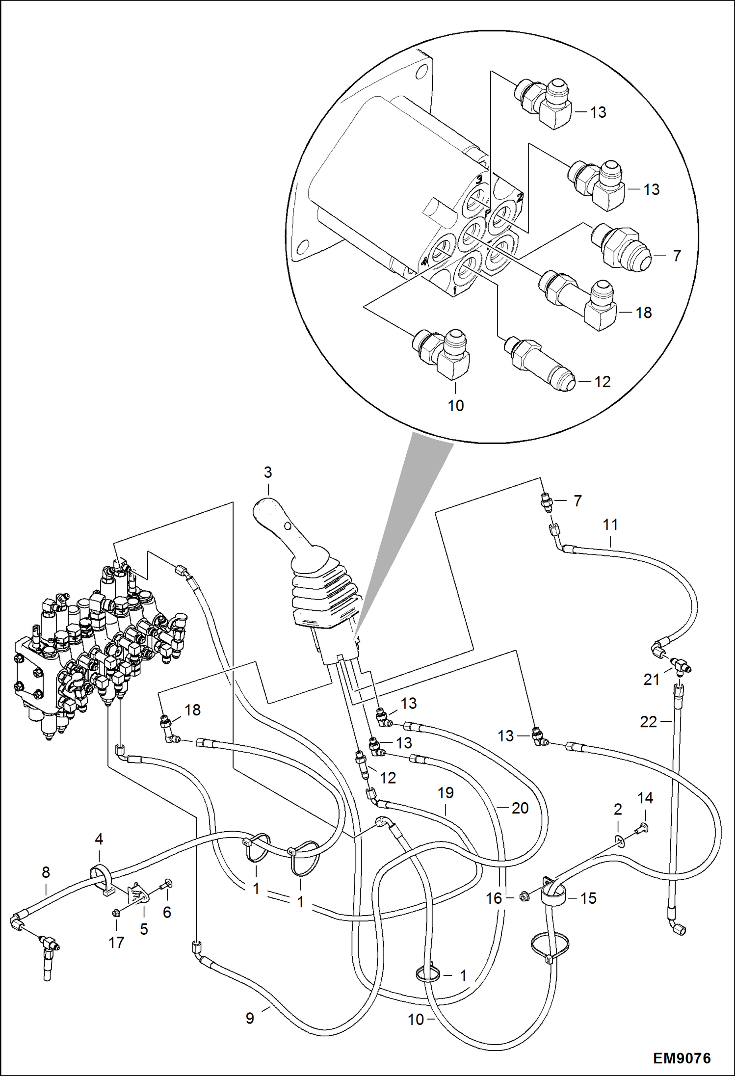 Схема запчастей Bobcat 418 - HYDRAULIC CIRCUITRY (Pilot, RH Joystick) (S/N AB4711453 - AB47) HYDRAULIC SYSTEM
