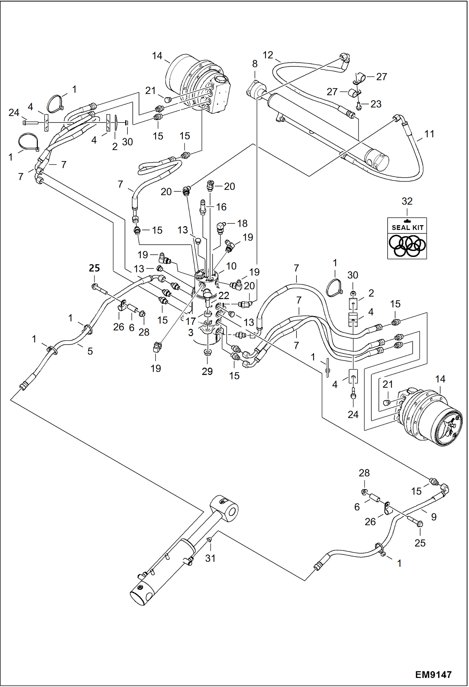 Схема запчастей Bobcat E14 - HYDRAULIC CIRCUTRY (Lower Group) (AHNM22001 & Above) HYDRAULIC SYSTEM