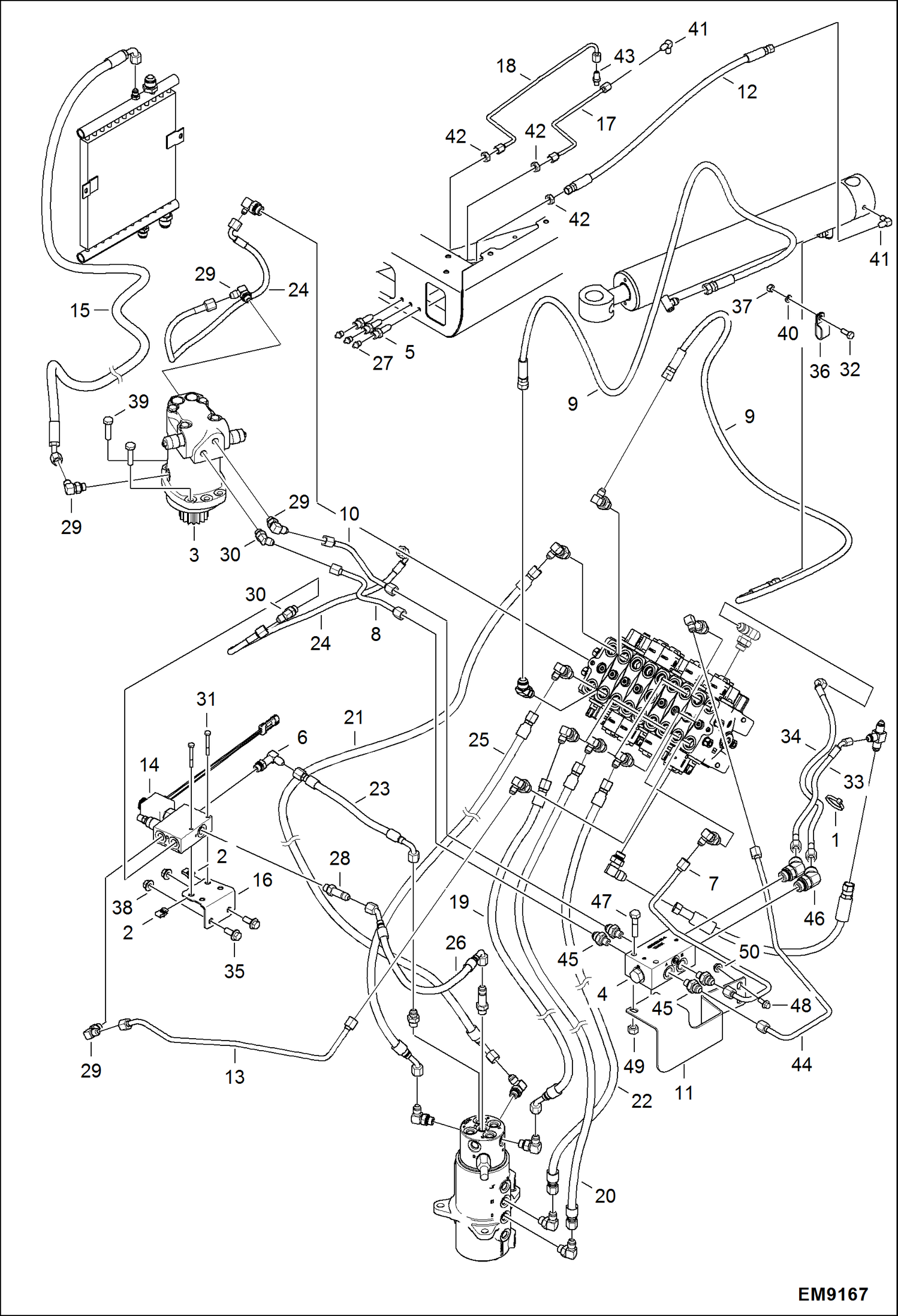 Схема запчастей Bobcat E14 - HYDRAULIC CIRCUITRY (Upper Group) (AHNM22001 & Above) HYDRAULIC SYSTEM