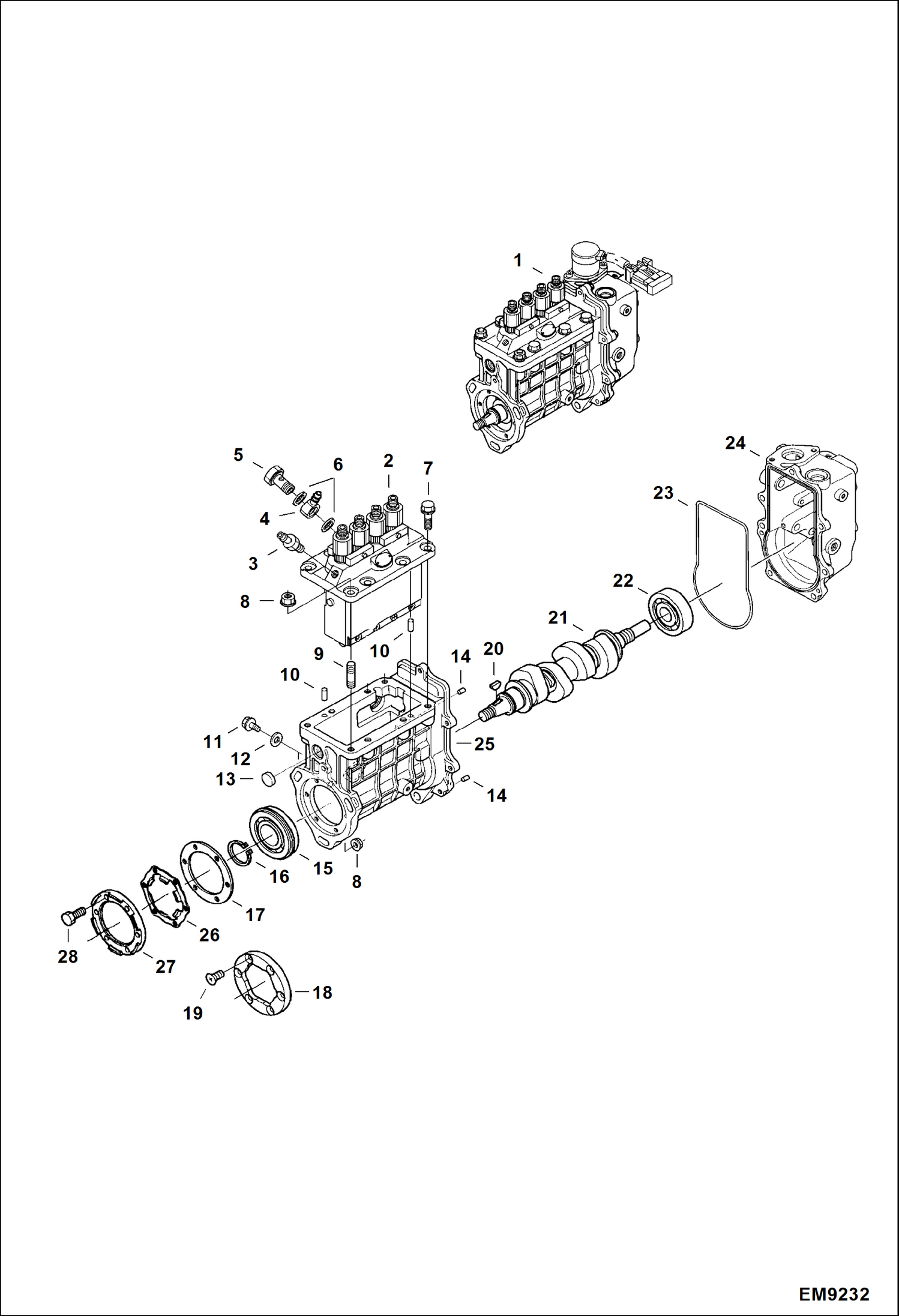 Схема запчастей Bobcat T2250 - FUEL INJECTION PUMP POWER UNIT