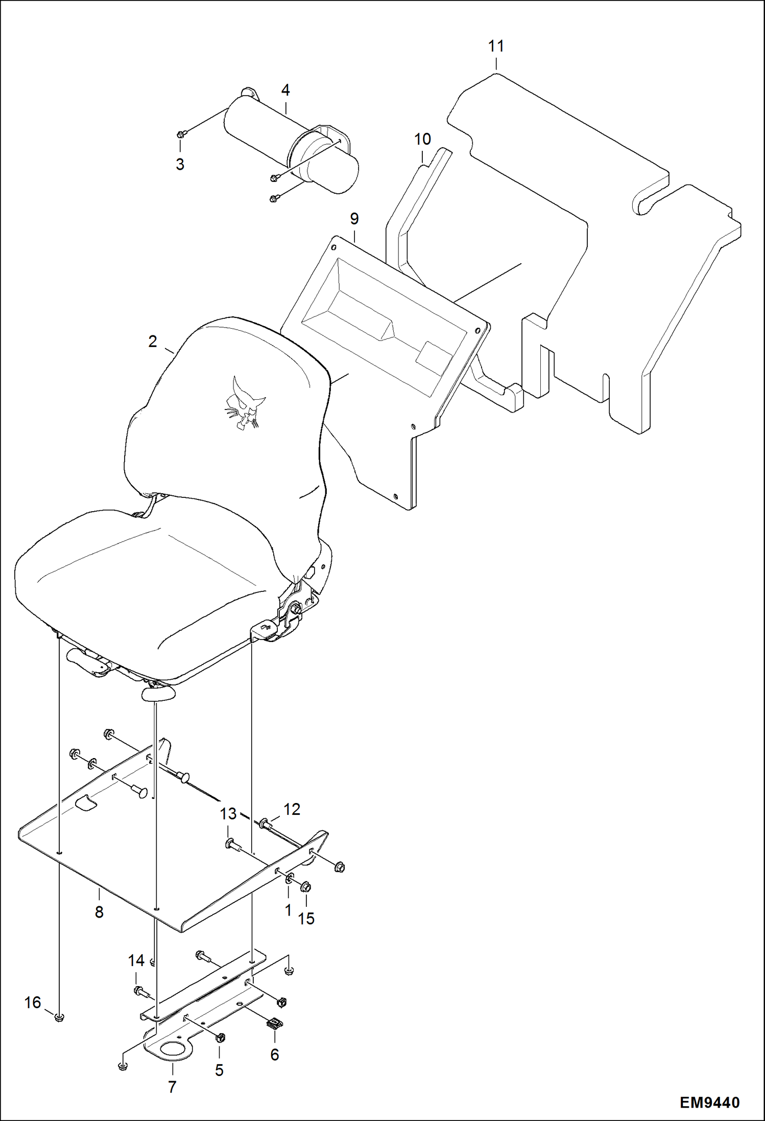 Схема запчастей Bobcat E14 - SEAT (Vinyl Suspension) (AHMN22001 & Above) ACCESSORIES & OPTIONS