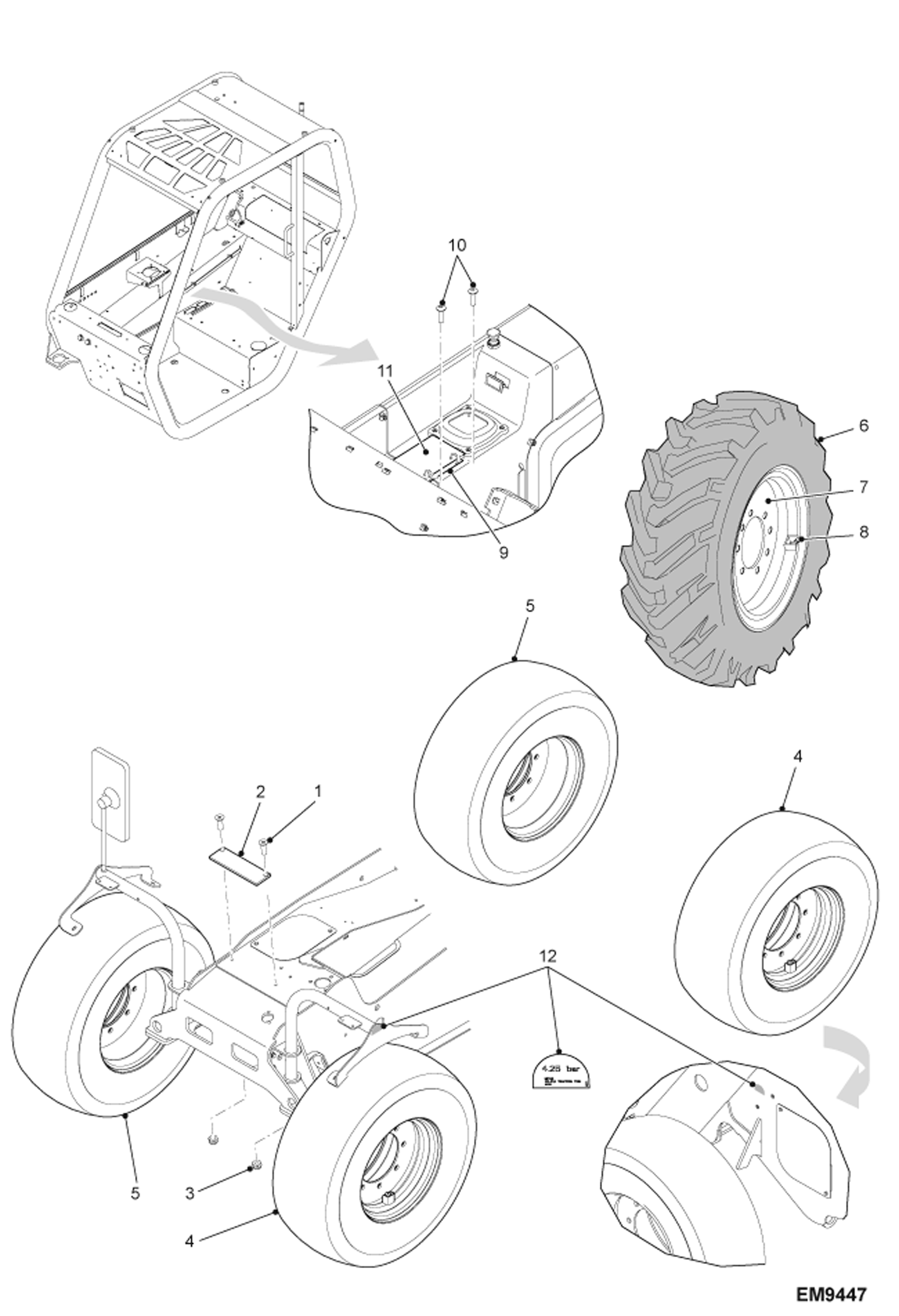 Схема запчастей Bobcat T2250 - WHEELS (11 X 18) (Continental) ACCESSORIES & OPTIONS