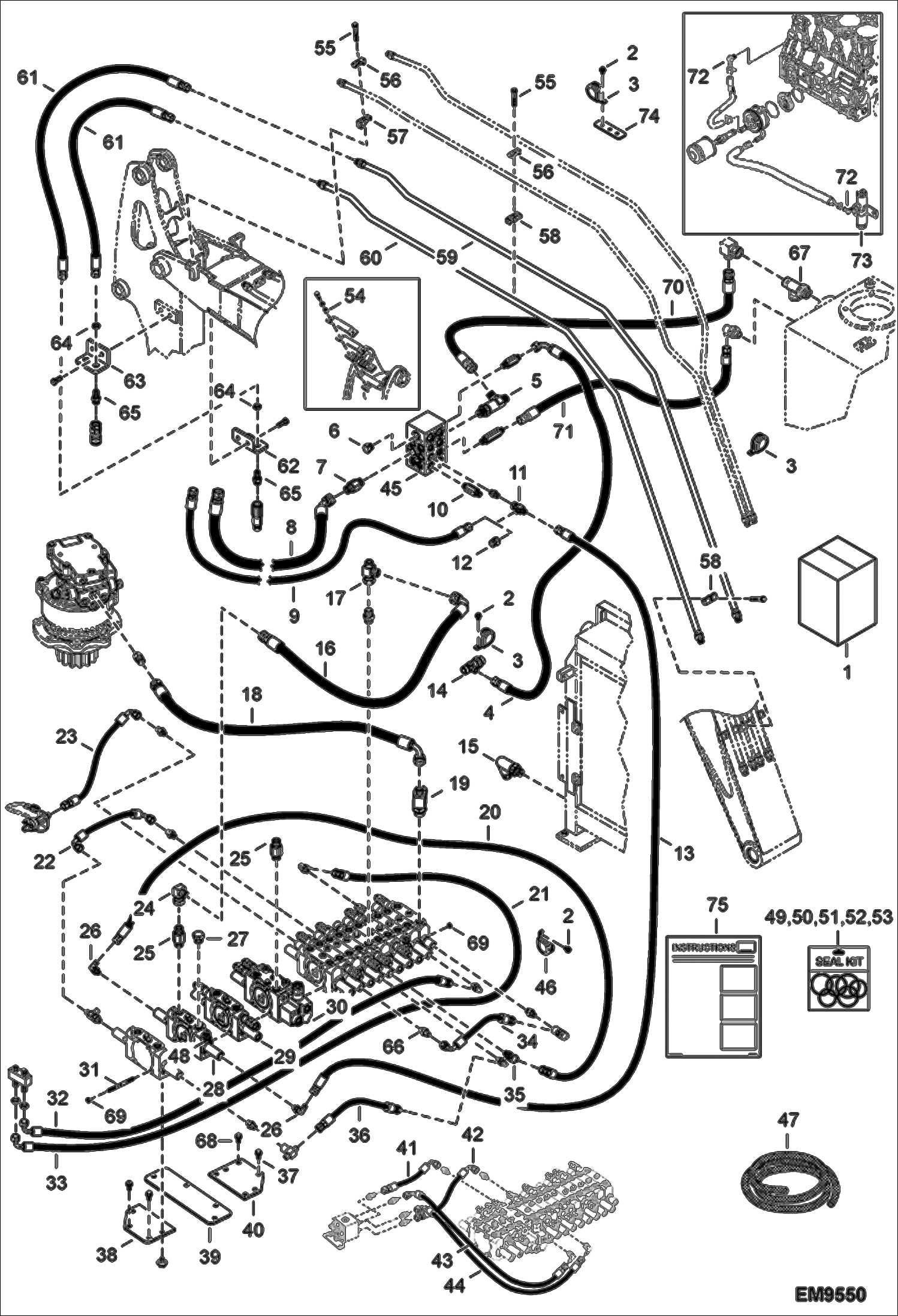 Схема запчастей Bobcat E60 - AUXILIARY FLOW KIT (EMEA) (AET811001 - 11284 & AET811286 - 11320) ACCESSORIES & OPTIONS