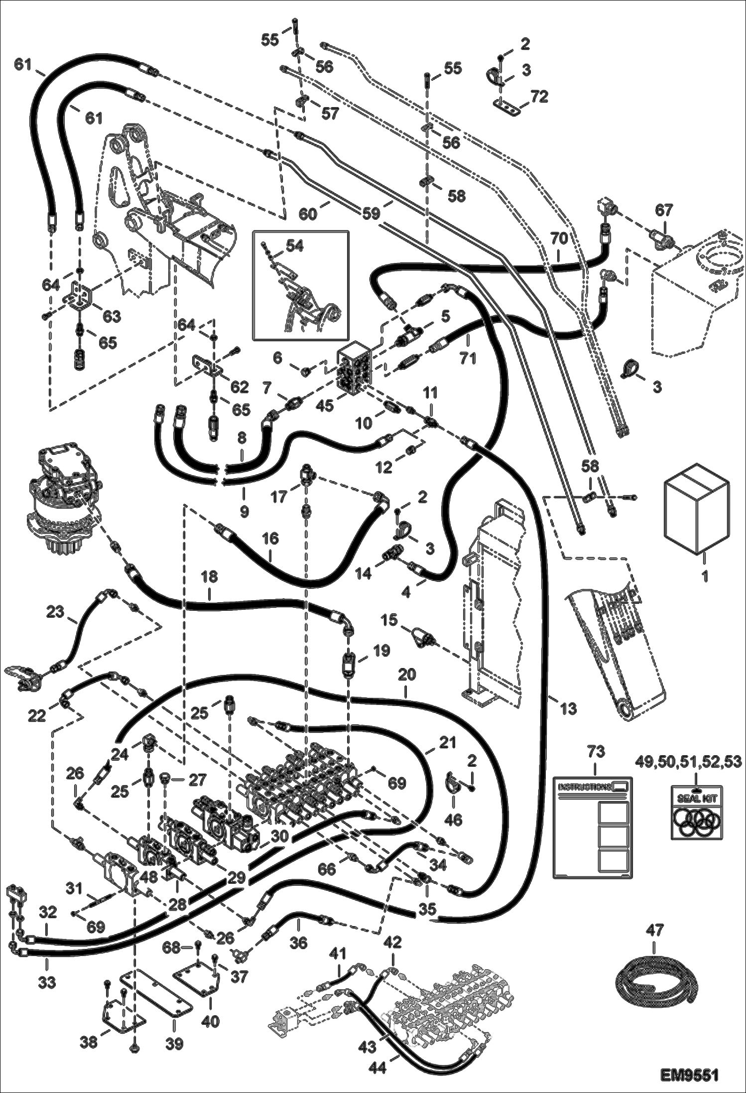 Схема запчастей Bobcat E60 - AUXILIARY FLOW KIT (US) (AGSZ11001 - 11284 & AGSZ11286 - 11320) ACCESSORIES & OPTIONS