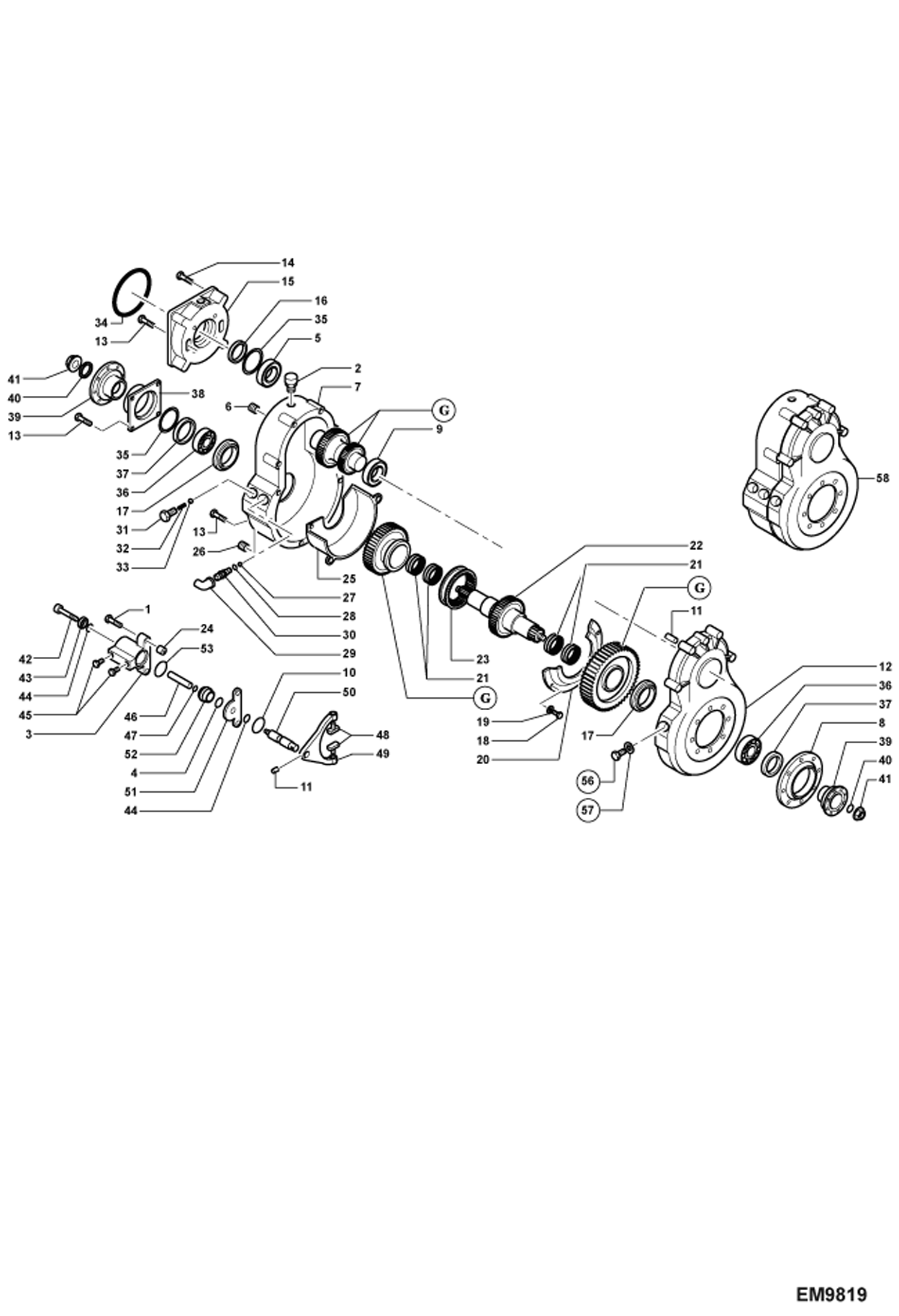 Схема запчастей Bobcat TR38160 - TWO SPEED REDUCER AND DISTRIBUTOR DRIVE SYSTEM
