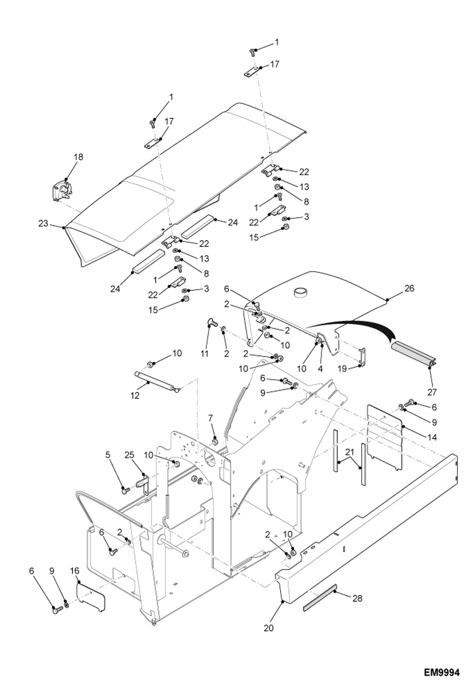 Схема запчастей Bobcat T3571L - ENGINE COVER MAIN FRAME