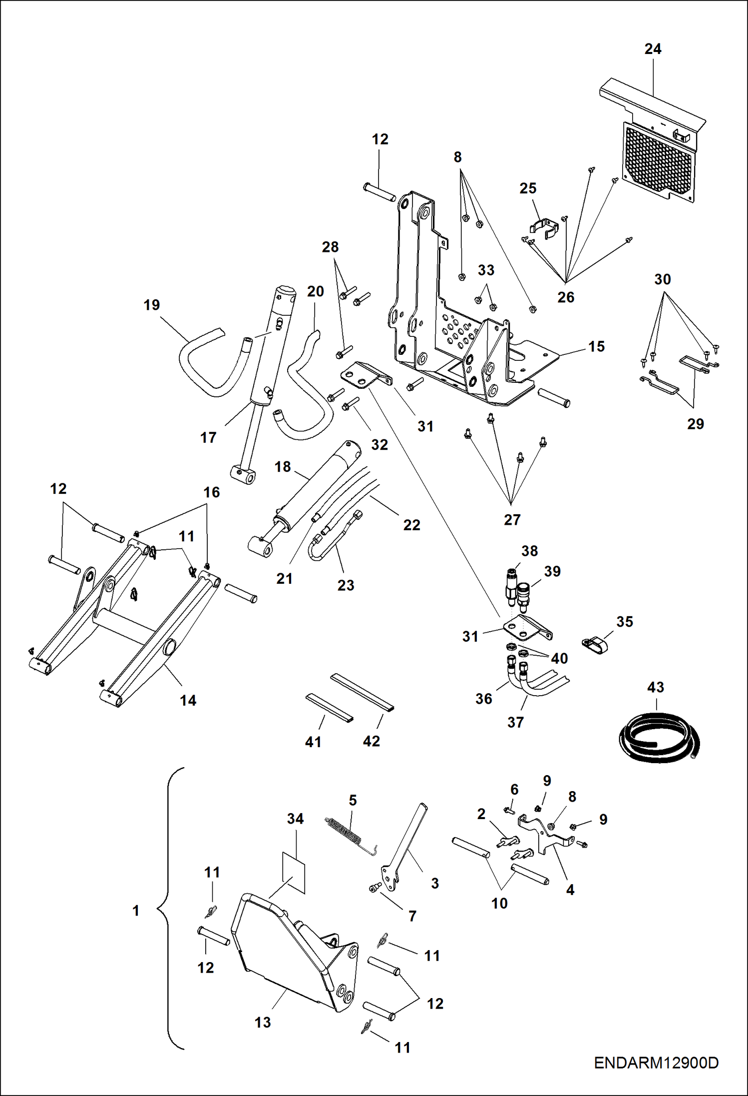 Схема запчастей Bobcat 3450 - ACCESSORIES, FRONT ARM CONTROLS HYDRAULIC SYSTEM