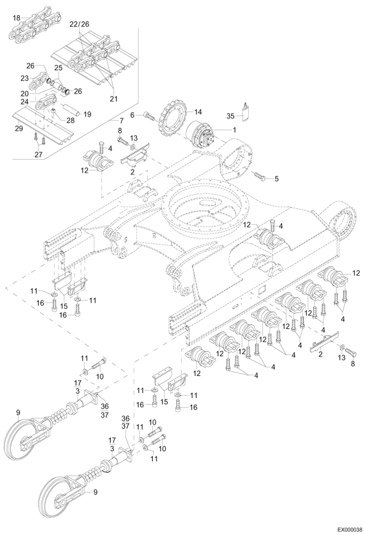 Схема запчастей Bobcat 444 - TRACK VERSION, STEEL TRACK DRIVE SYSTEM