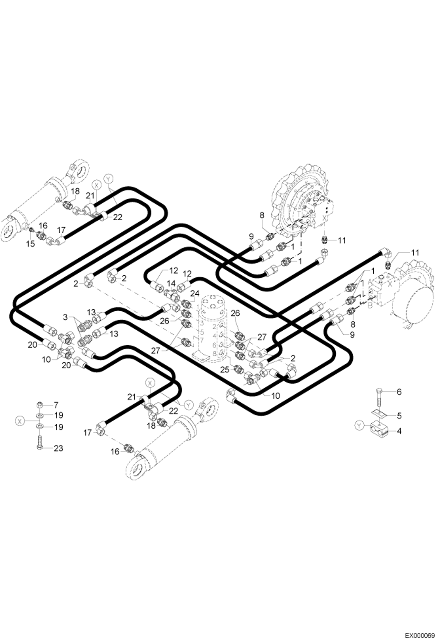 Схема запчастей Bobcat 444 - UNDER CARRIAGE HYDRAULIC INSTALLATION
