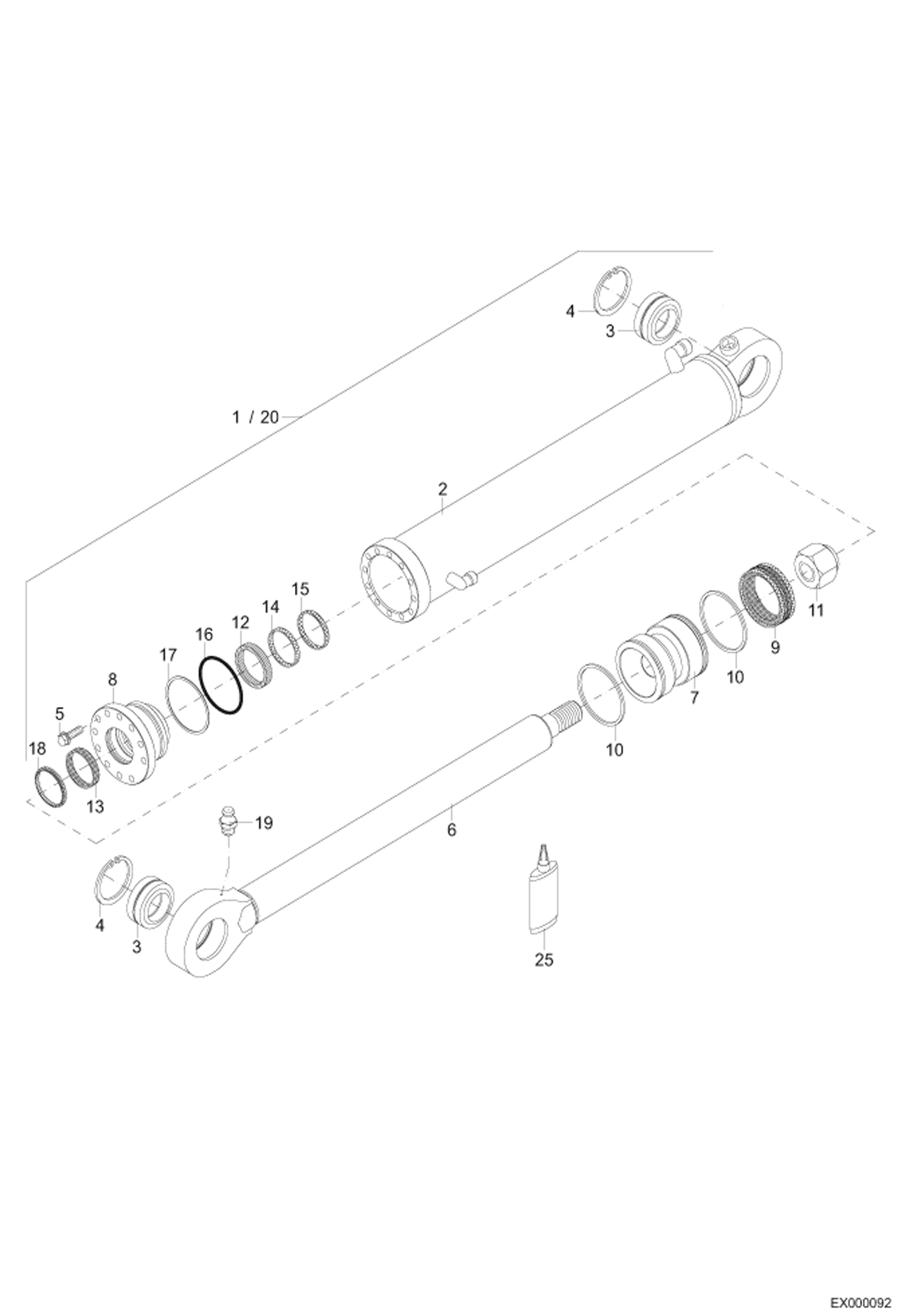 Схема запчастей Bobcat 444 - ARTICULATION HYDRAULIC CYLINDER Z115/70 HYDRAULIC INSTALLATION