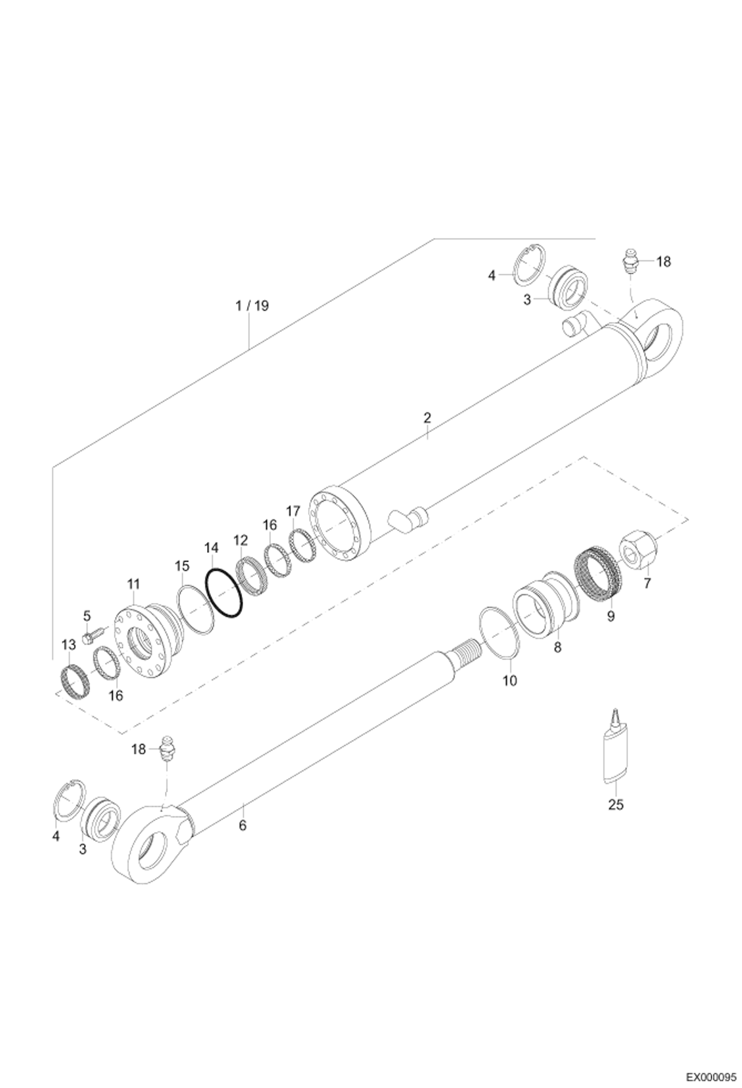 Схема запчастей Bobcat 444 - BUCKET - ARTICULATED BOOM HYDRAULIC CYLINDER Z 95/60 HYDRAULIC INSTALLATION