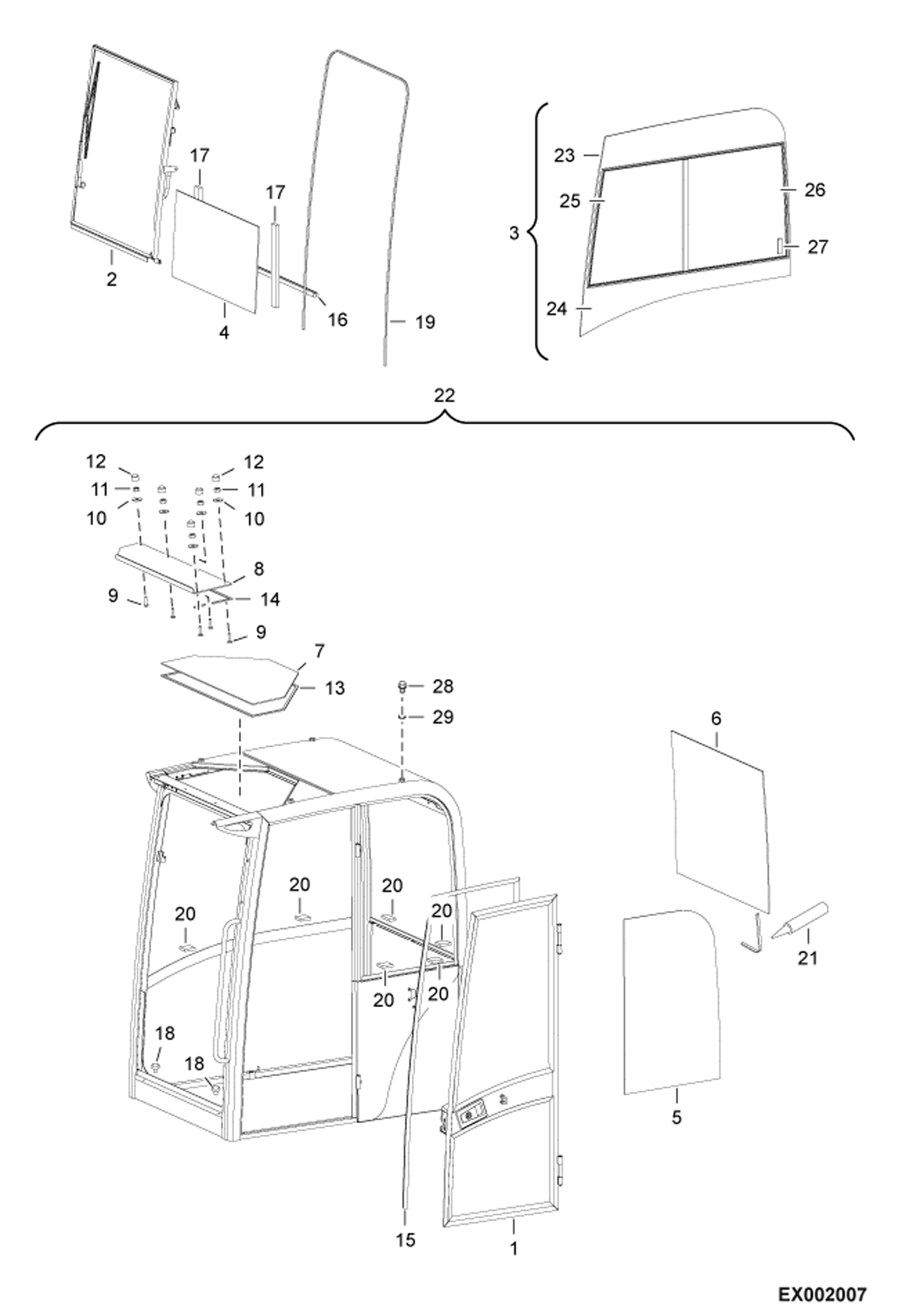 Схема запчастей Bobcat 442 - CAB WINDOWS MAIN FRAME