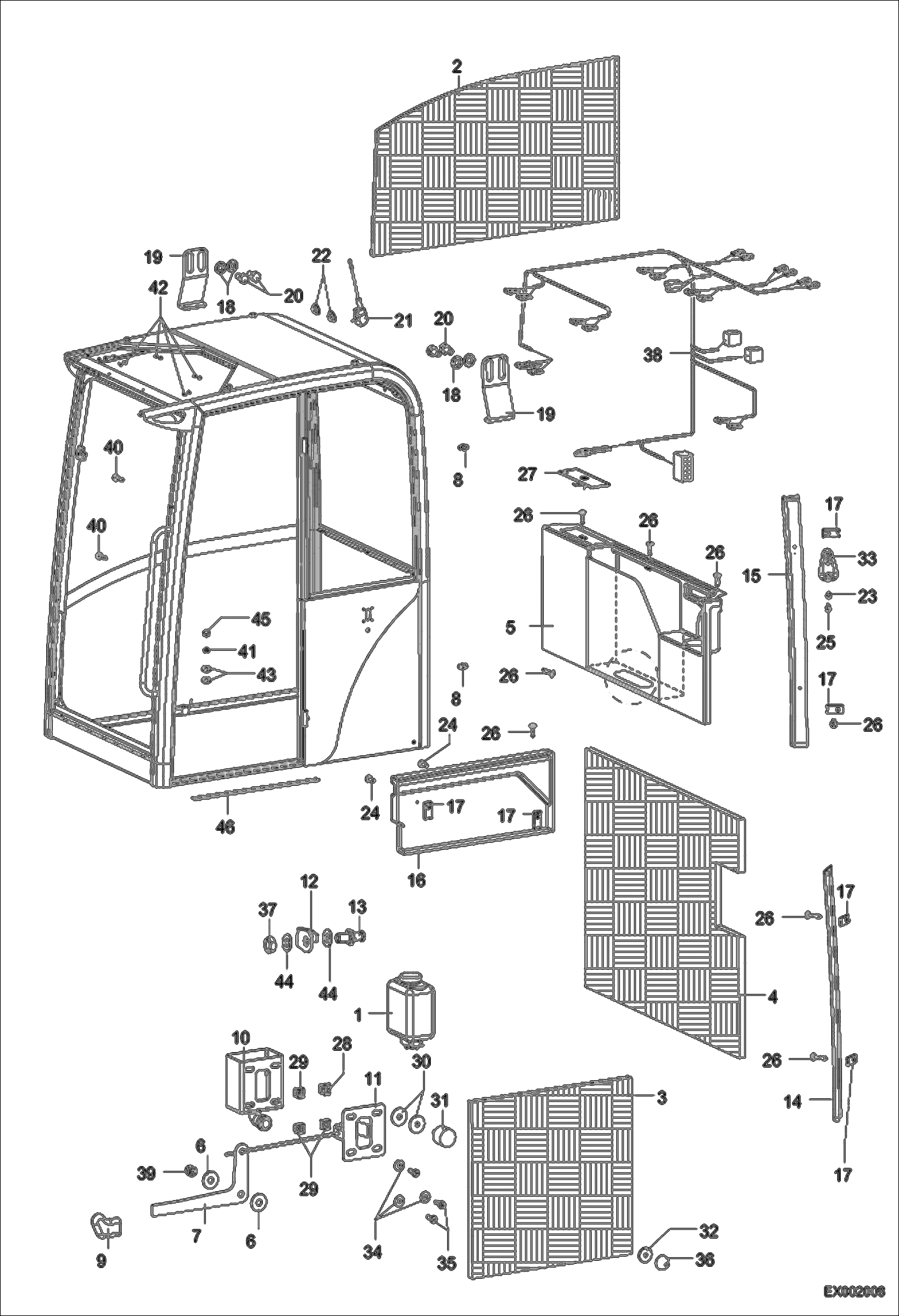 Схема запчастей Bobcat 442 - CAB EQUIPMENT 1 MAIN FRAME