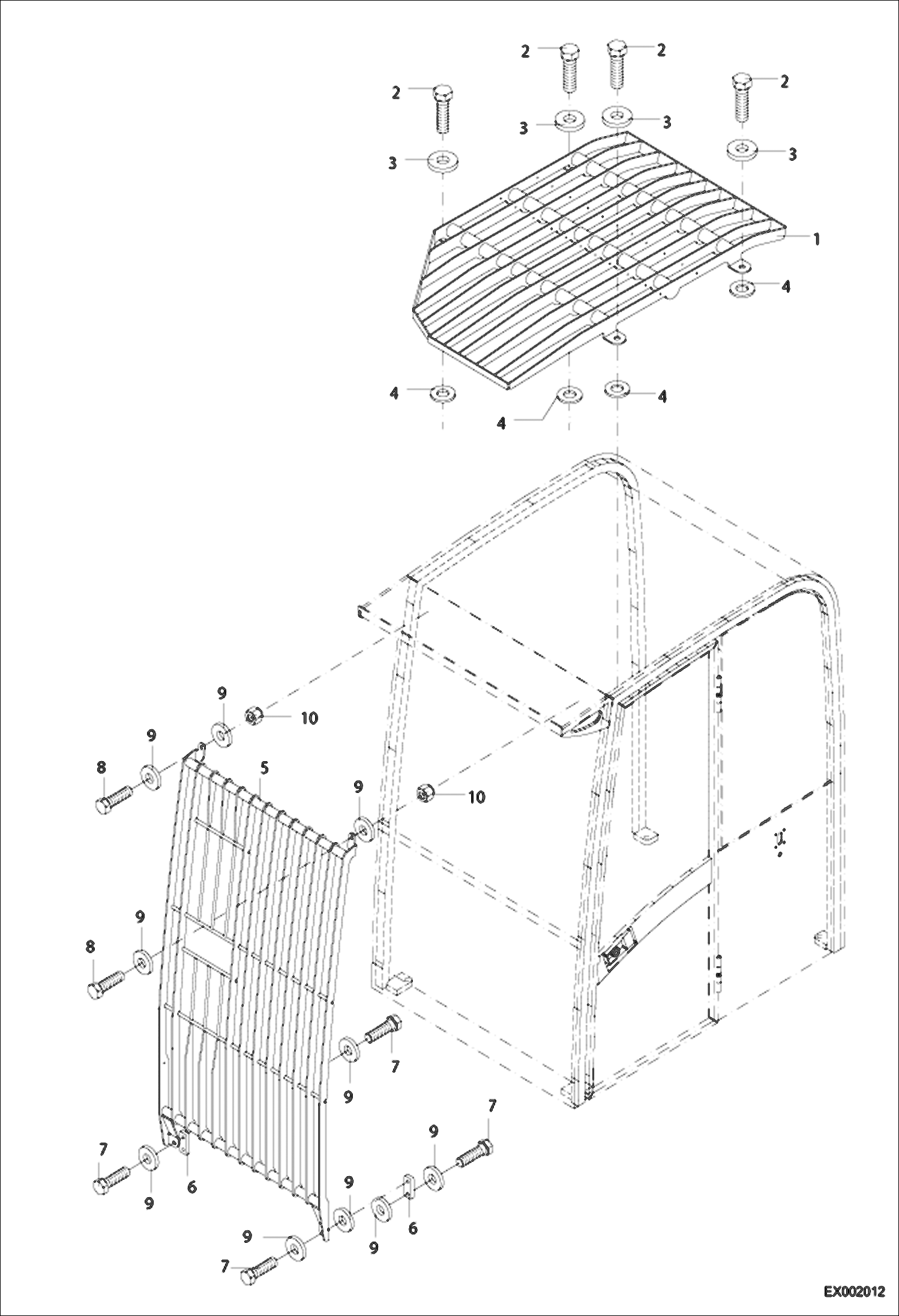 Схема запчастей Bobcat 442 - PROTECTION GRID - CAB ROOF MAIN FRAME