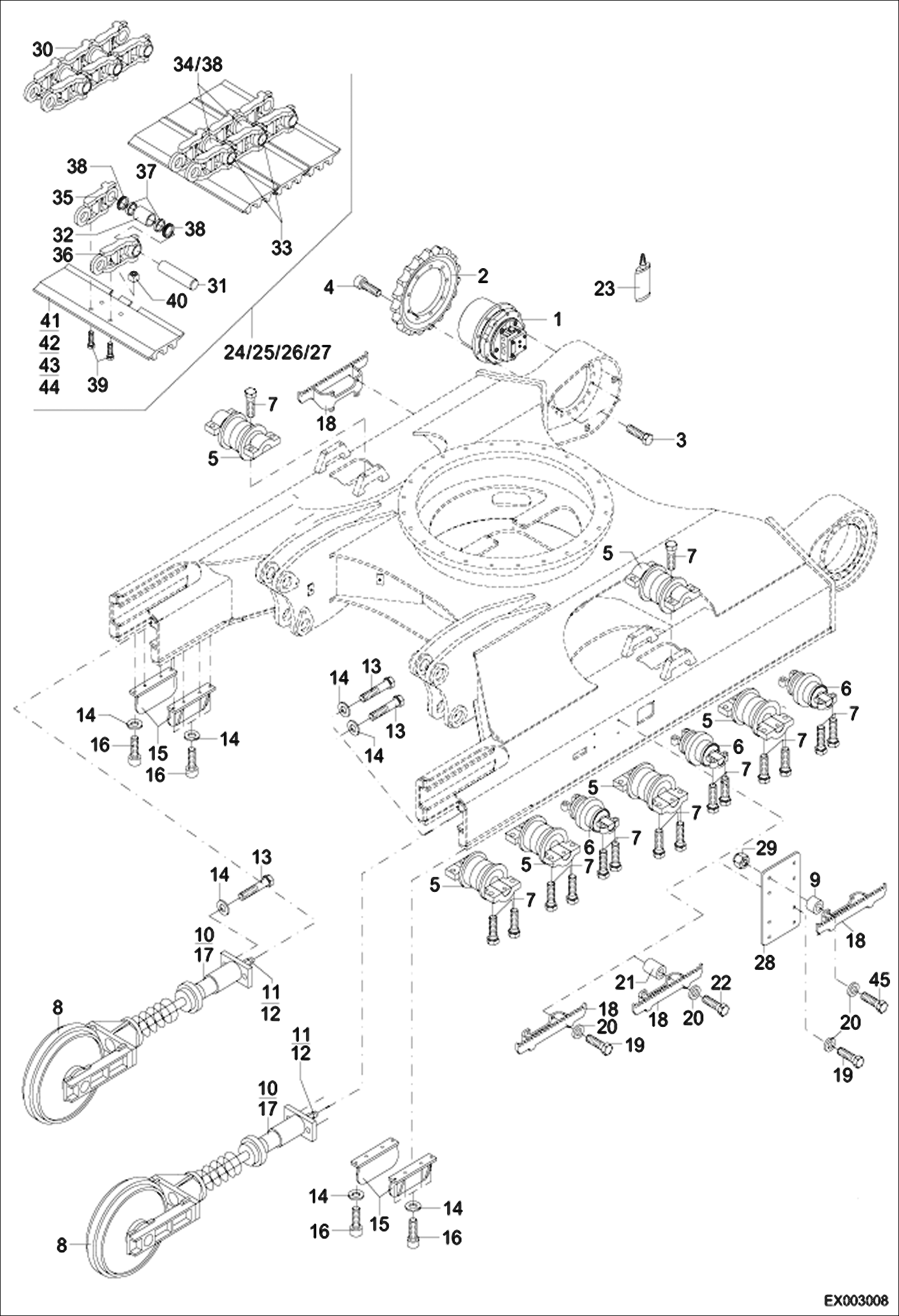 Схема запчастей Bobcat 444 - TRACK VERSION AND STEEL TRACKS UNDERCARRIAGE